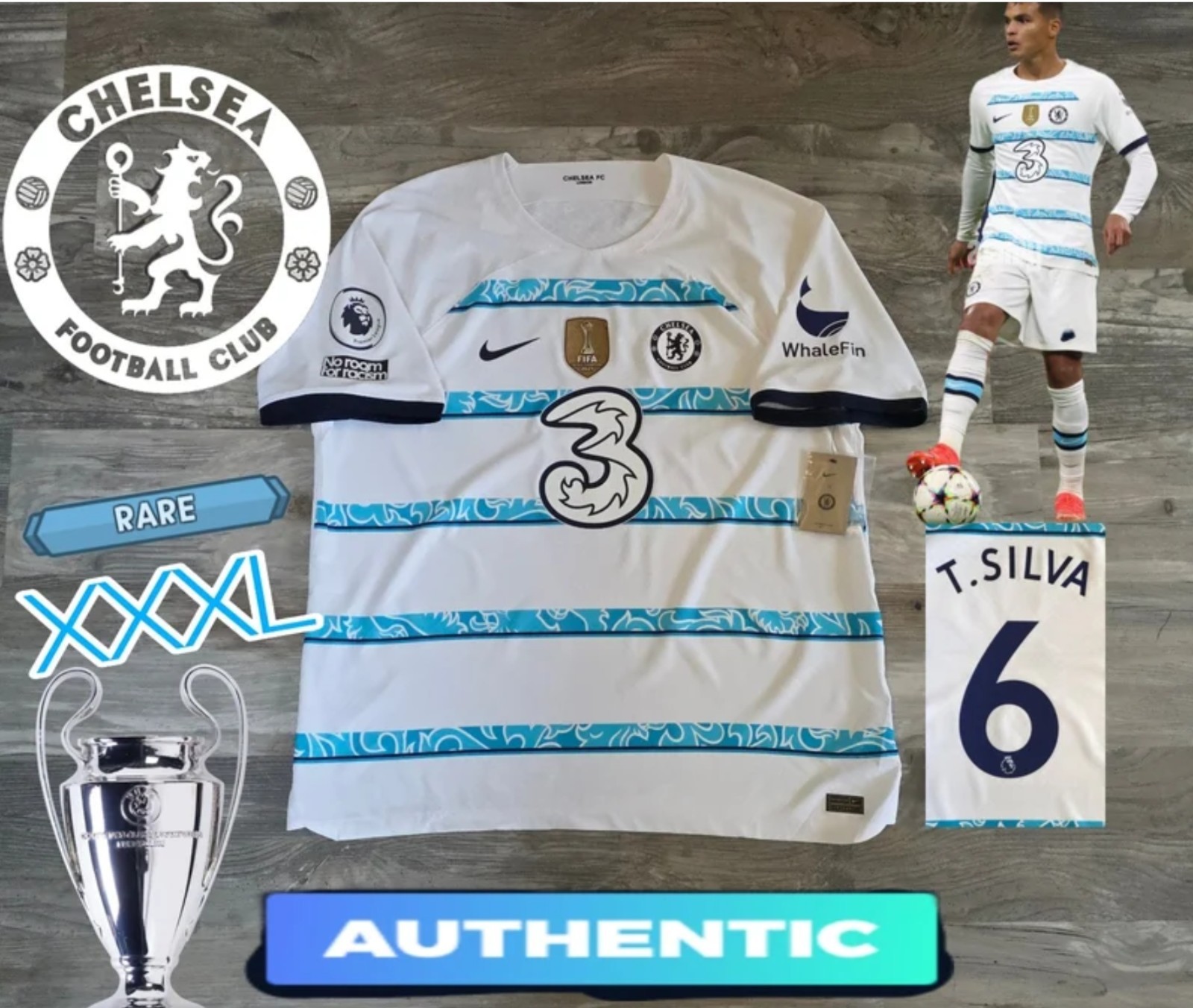 Nike Chelsea FC Thiago Silva #6 2022/2023 Authentic Away Jersey Rare 3XL EPL Pat