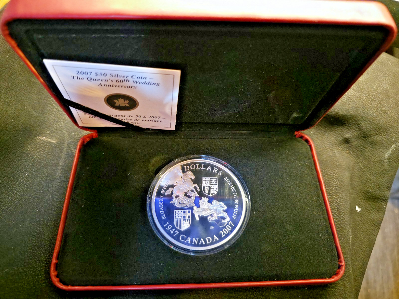 2007 Canada 5oz .999 Silver $50-Queen Elizabeth/Prince Philip-Anniversary-OGP