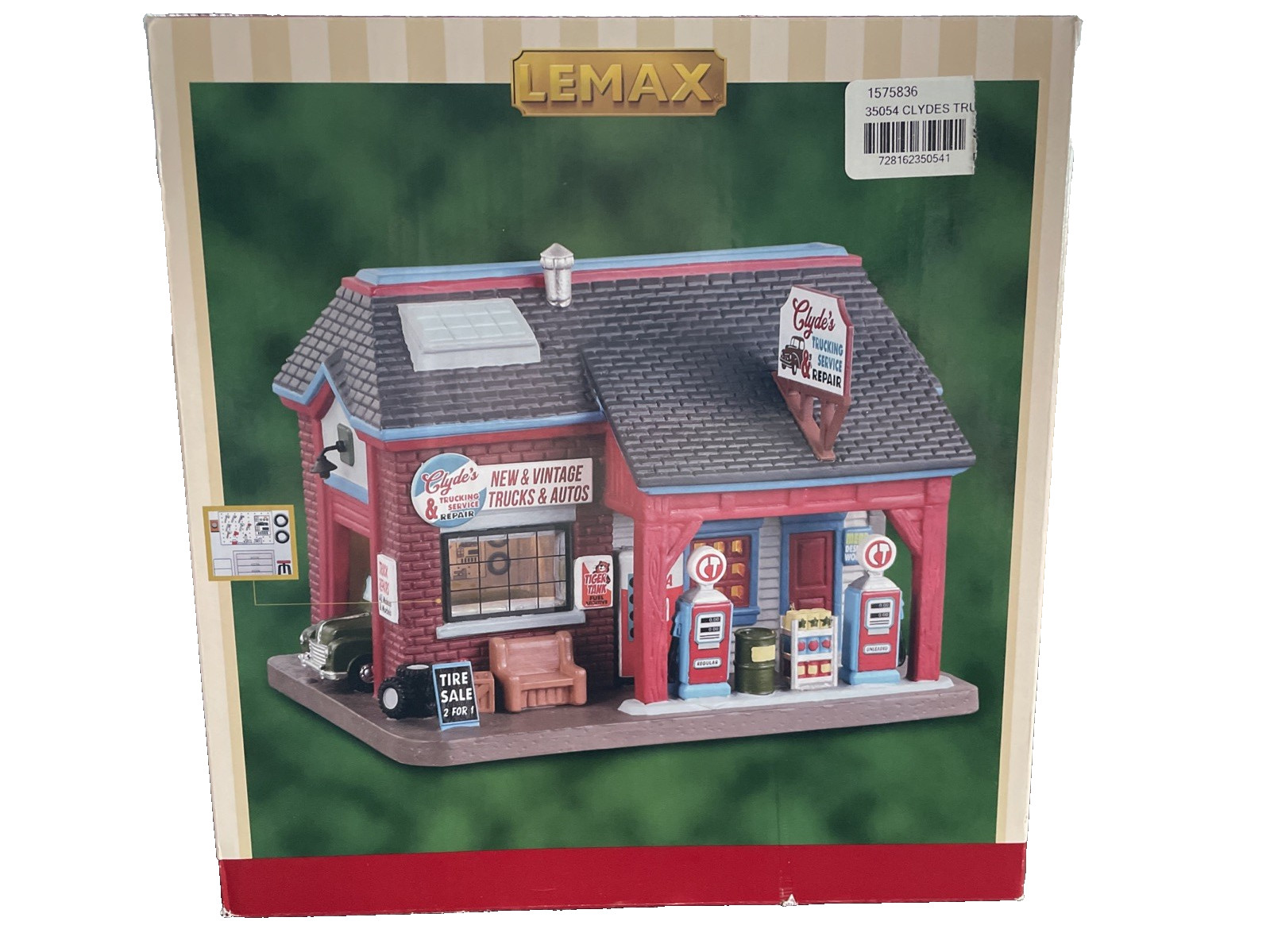 NIB LEMAX CLYDE'S TRUCKING SERVICE & REPAIR LIGHTED BUILDING MODEL NUMBER 35054