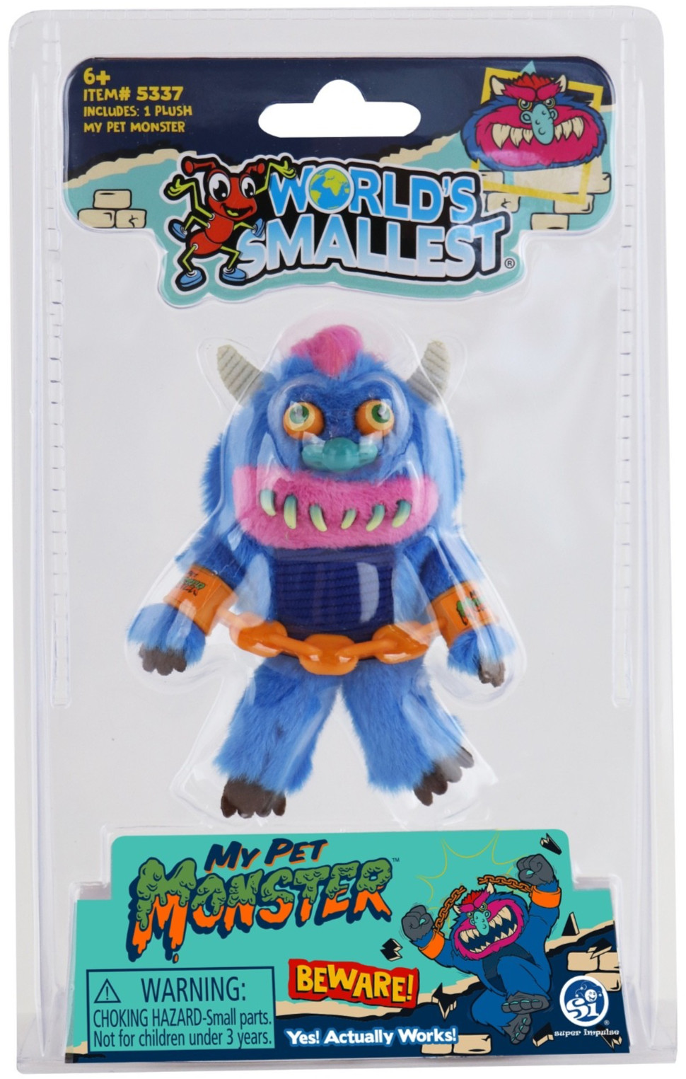 Worlds Smallest MY PET MONSTER Plush Doll Figure Backpack Clip Orange Cuff