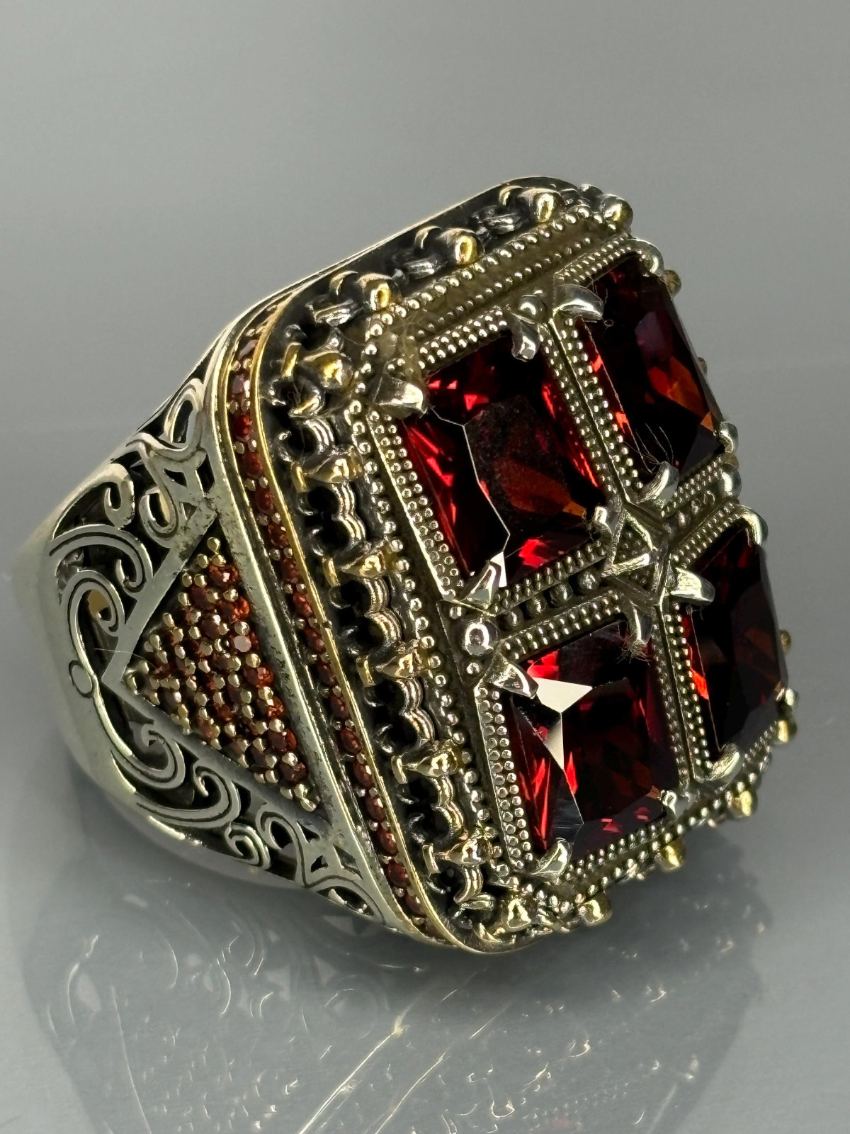 Multi-Stone Ruby Men\'s Ring, 925 Sterling Silver Turkish Handmade Jewelry