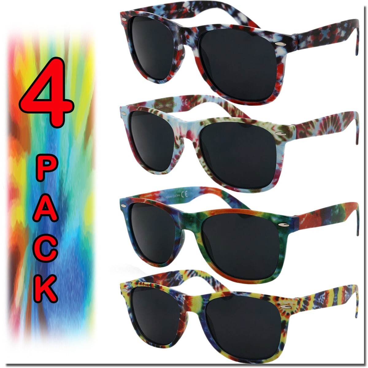 Tie Dye Sunglasses 4 Pack Classic Glasses Classic Look New Mens Womens Sunglass