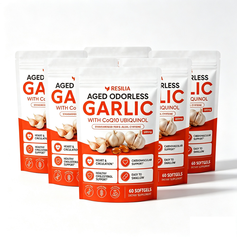 5pcs Resilia Odorless Aged Garlic Extract 1200mg 60 Softgels New Sealed
