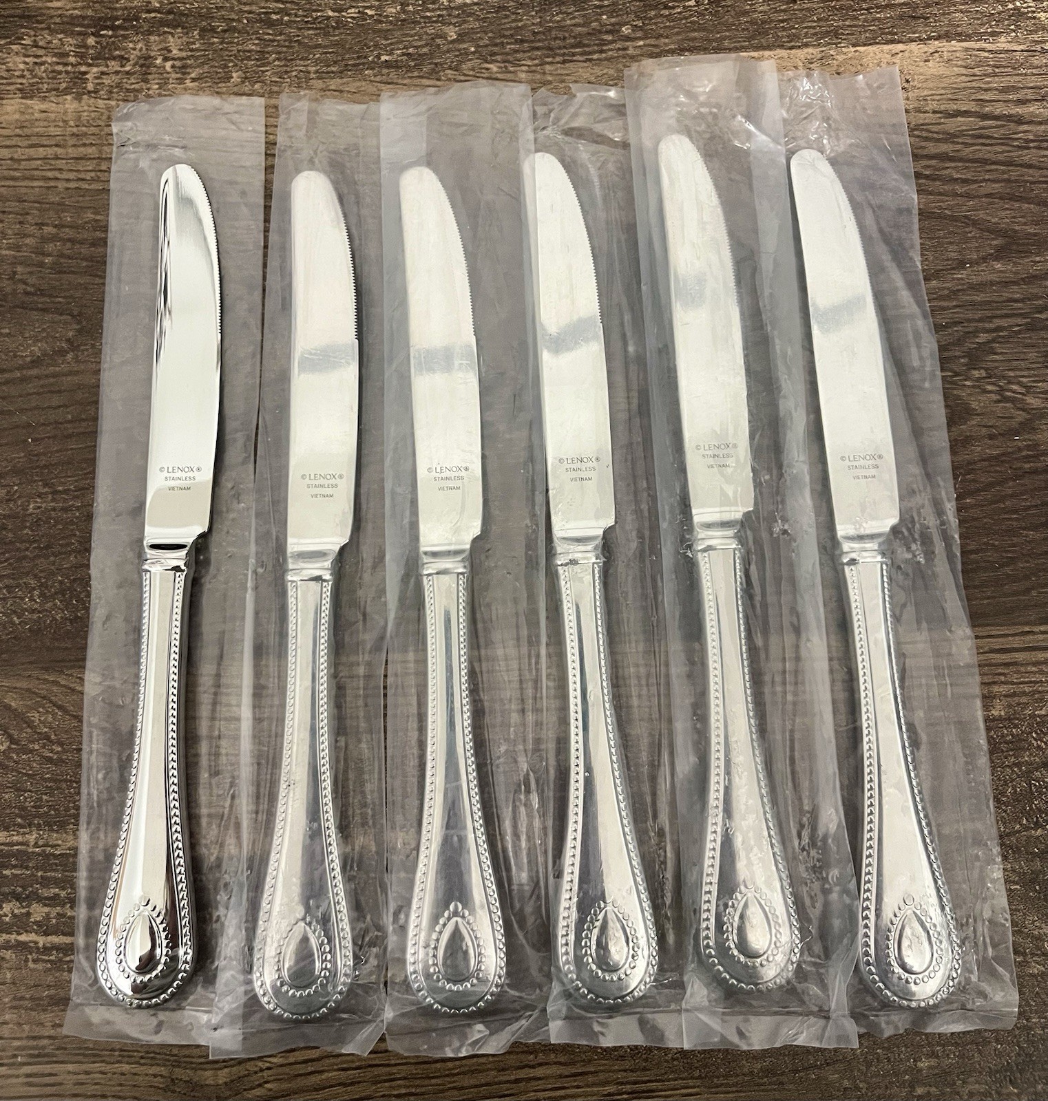 6-Lenox FRENCH PERLE Dinner Knife 18/10 Glossy Set Of 6 NEW 