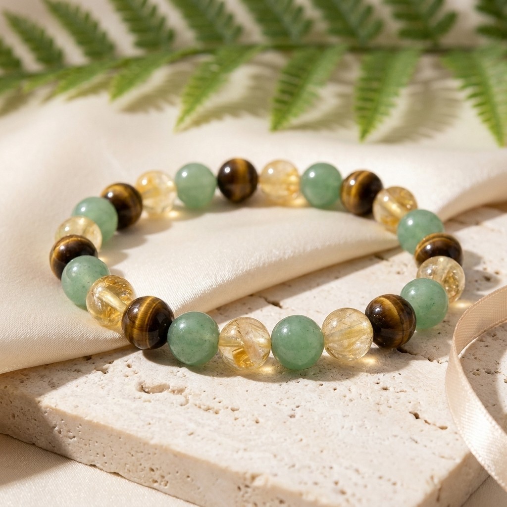 Triple Abundance Bracelet Citrine Aventurine Tiger Eye Wealth Healing Crystal