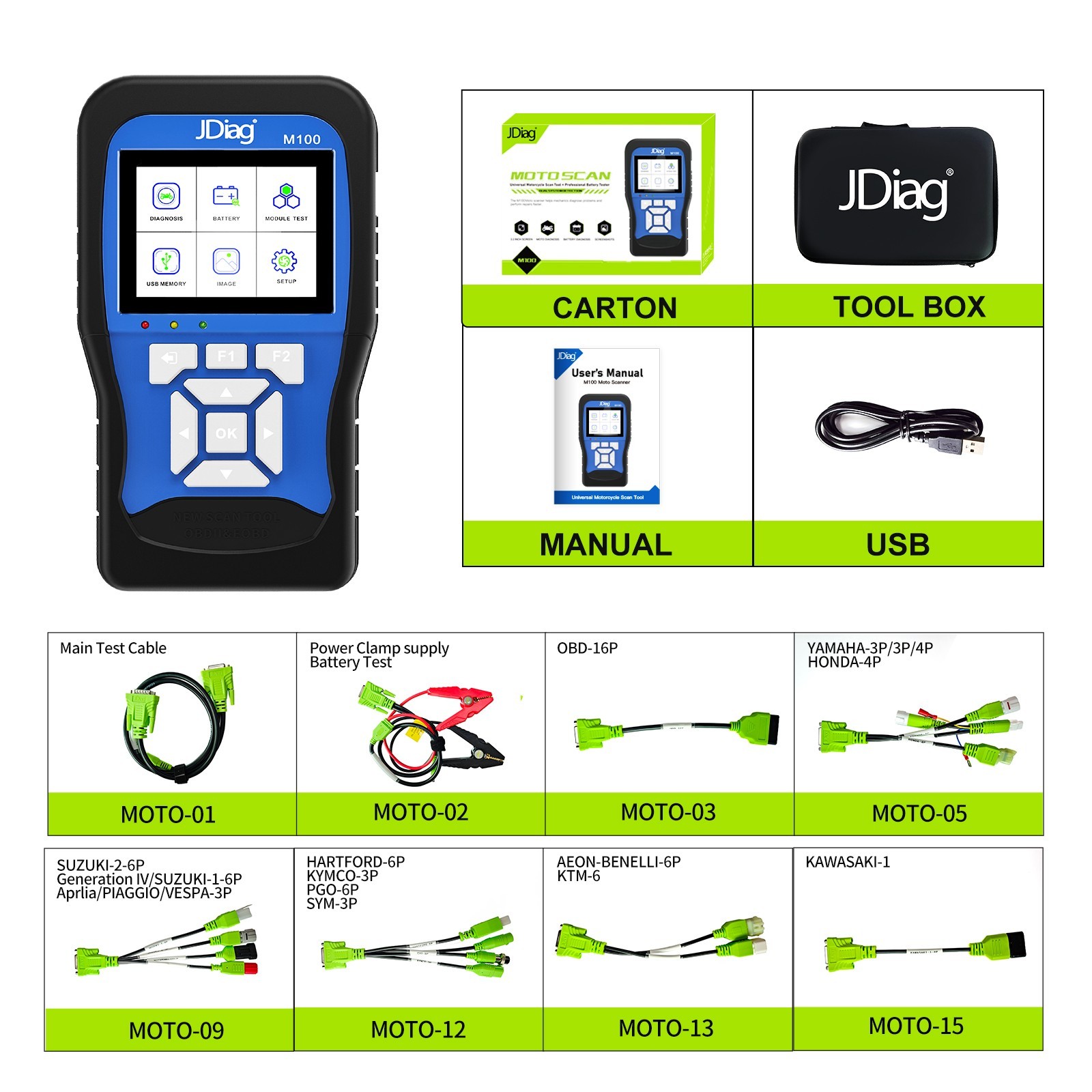 2026 JDiag M100 Motorcycle Diagnostic Tool  Moto Fault Code Reader OBD2 Scanner