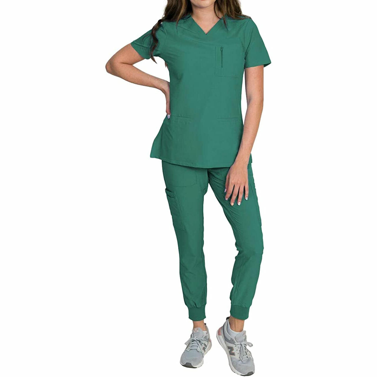 Medgear Women\'s Stretch Scrub Set - Zip Pocket Top & Knit Rib Cuff Jogger Pants