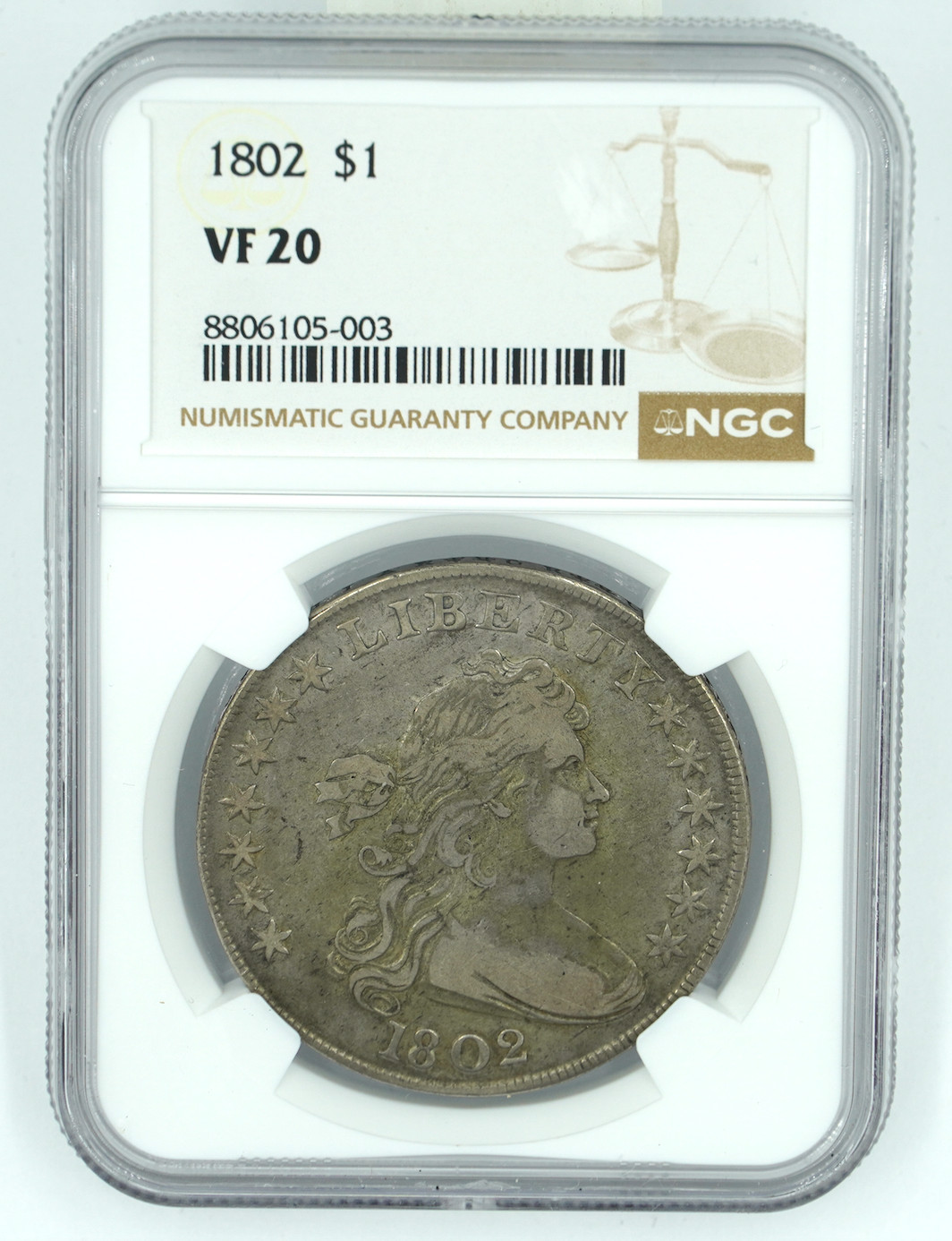 1802 NGC VF20 Draped Bust Dollar
