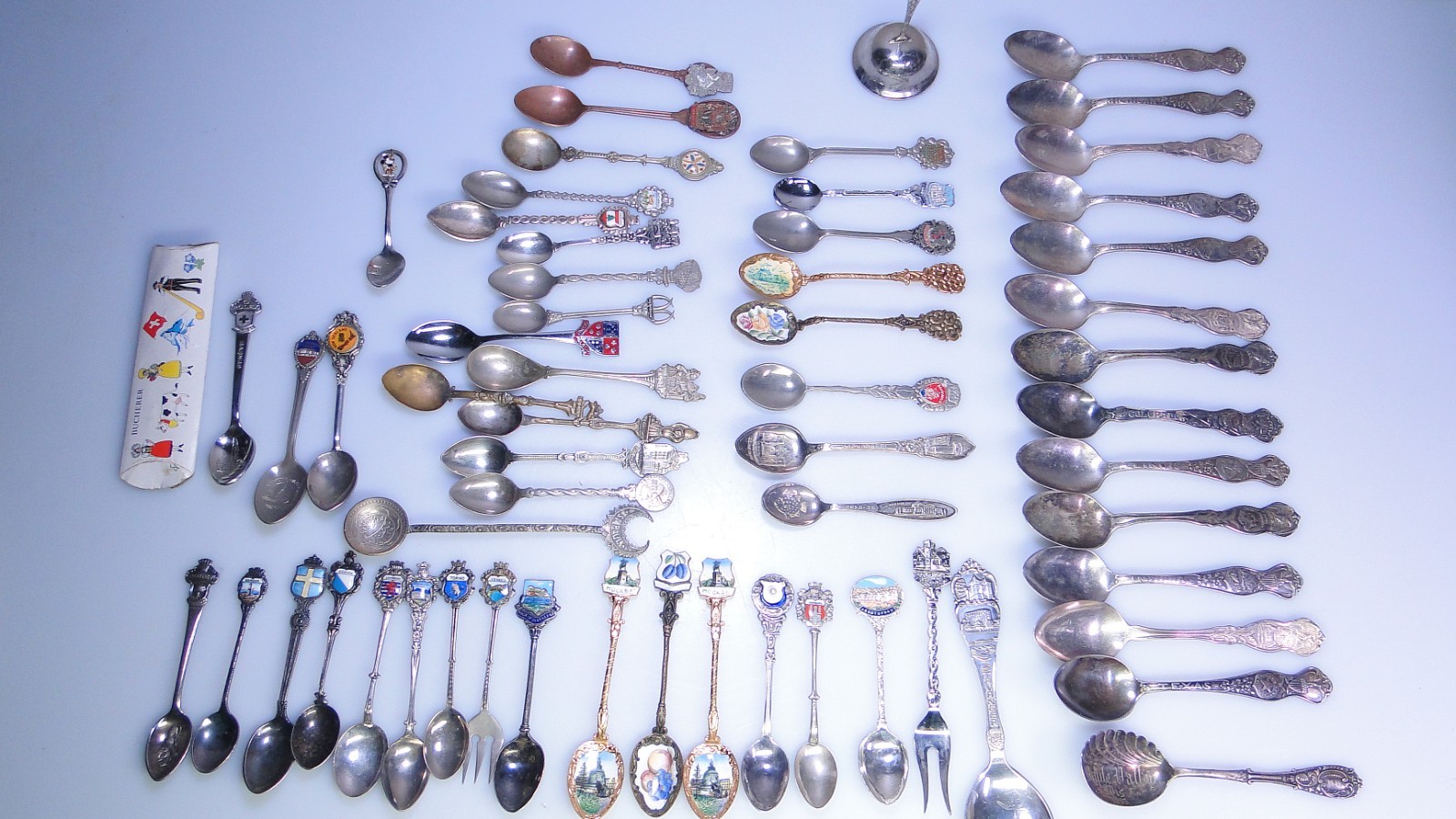 75 Vintage Spoons Souvenir Silver Plated & Misc. Engraved Spoon Lot