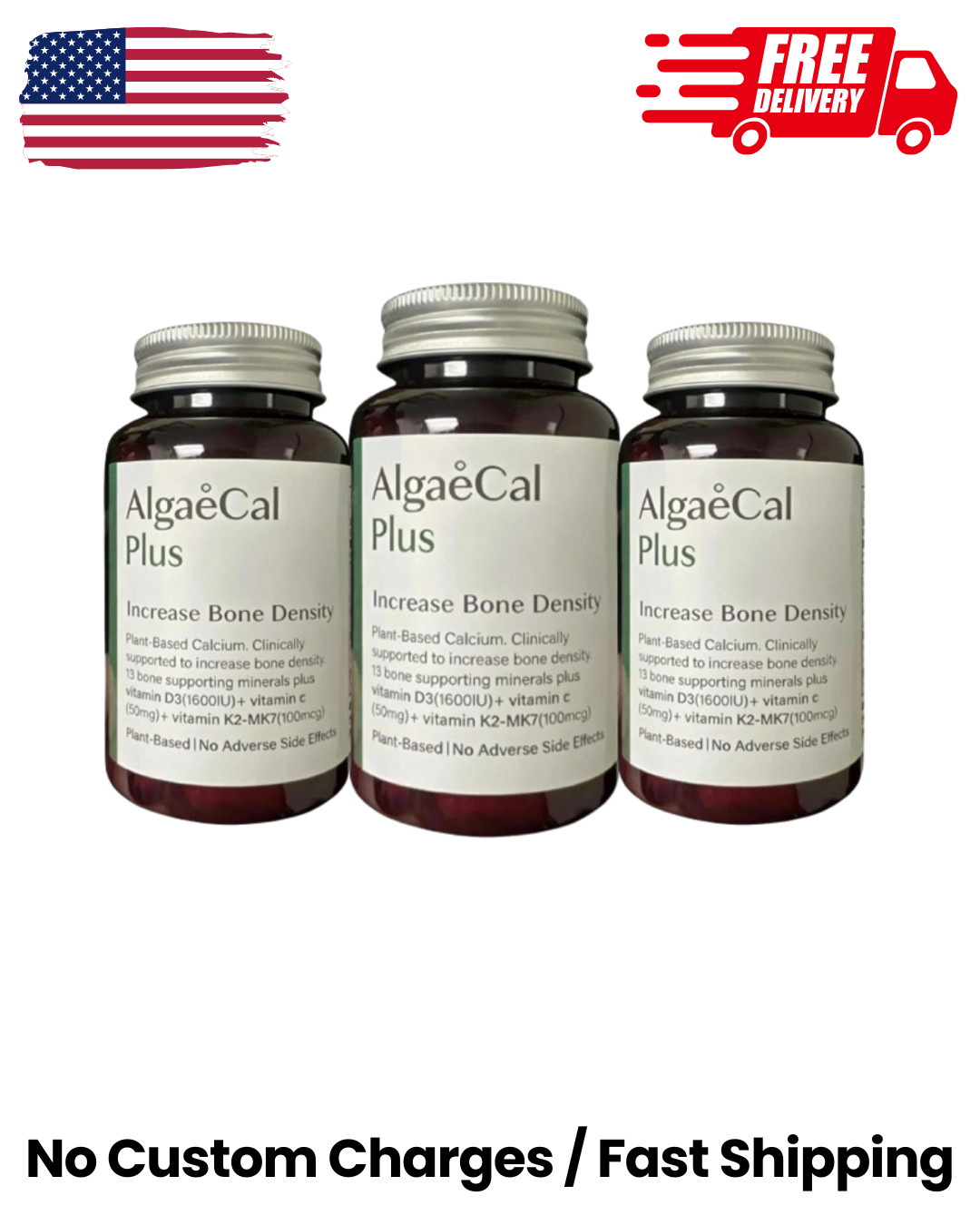 Pack of 3 AlgaeCal Plus Stronger Bones Dietary Supplement Algae Cal 120Ct