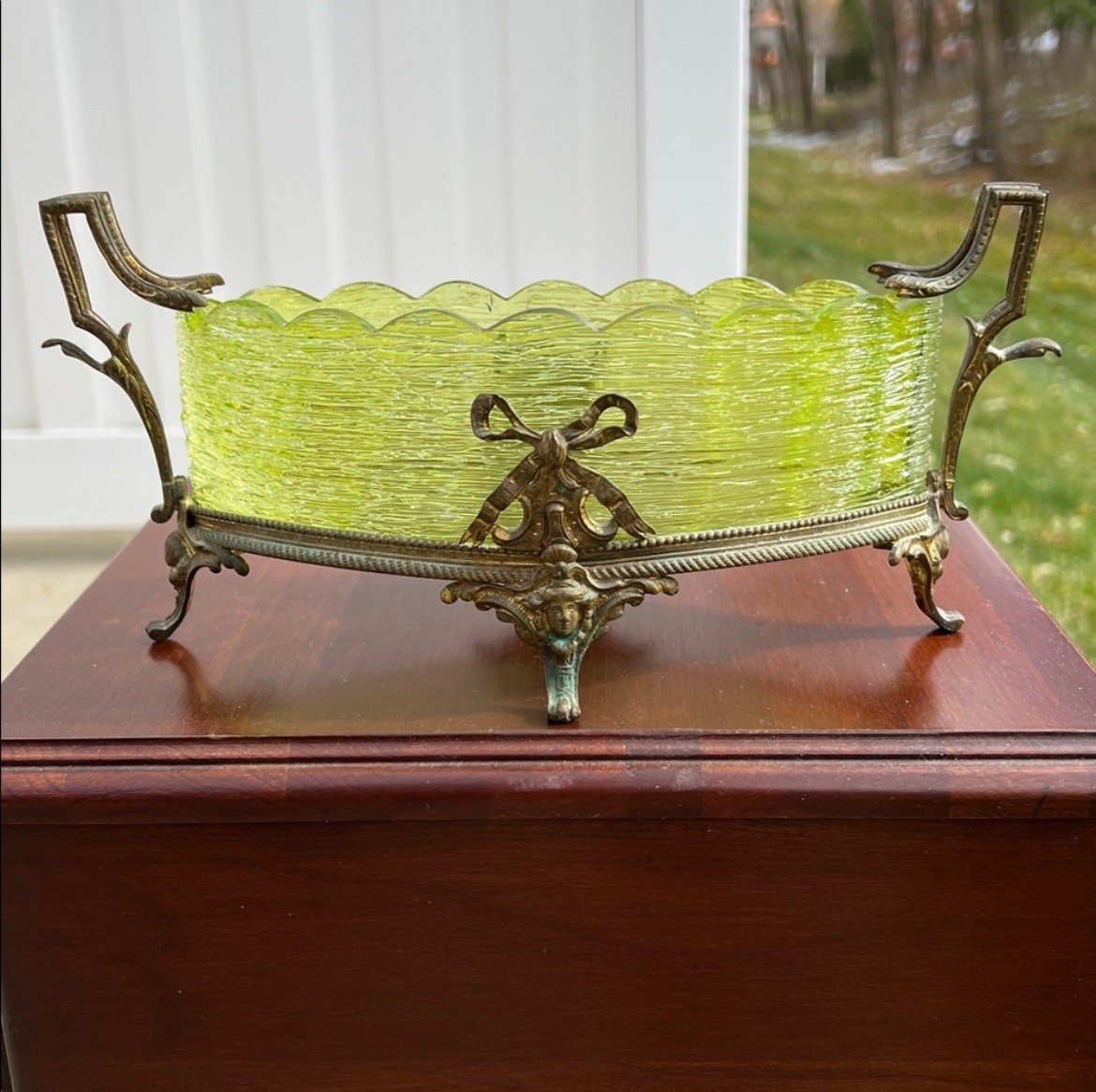 Antique French Ormolu & Loetz Style Glass Centerpiece Bowl Jardiniere Empire
