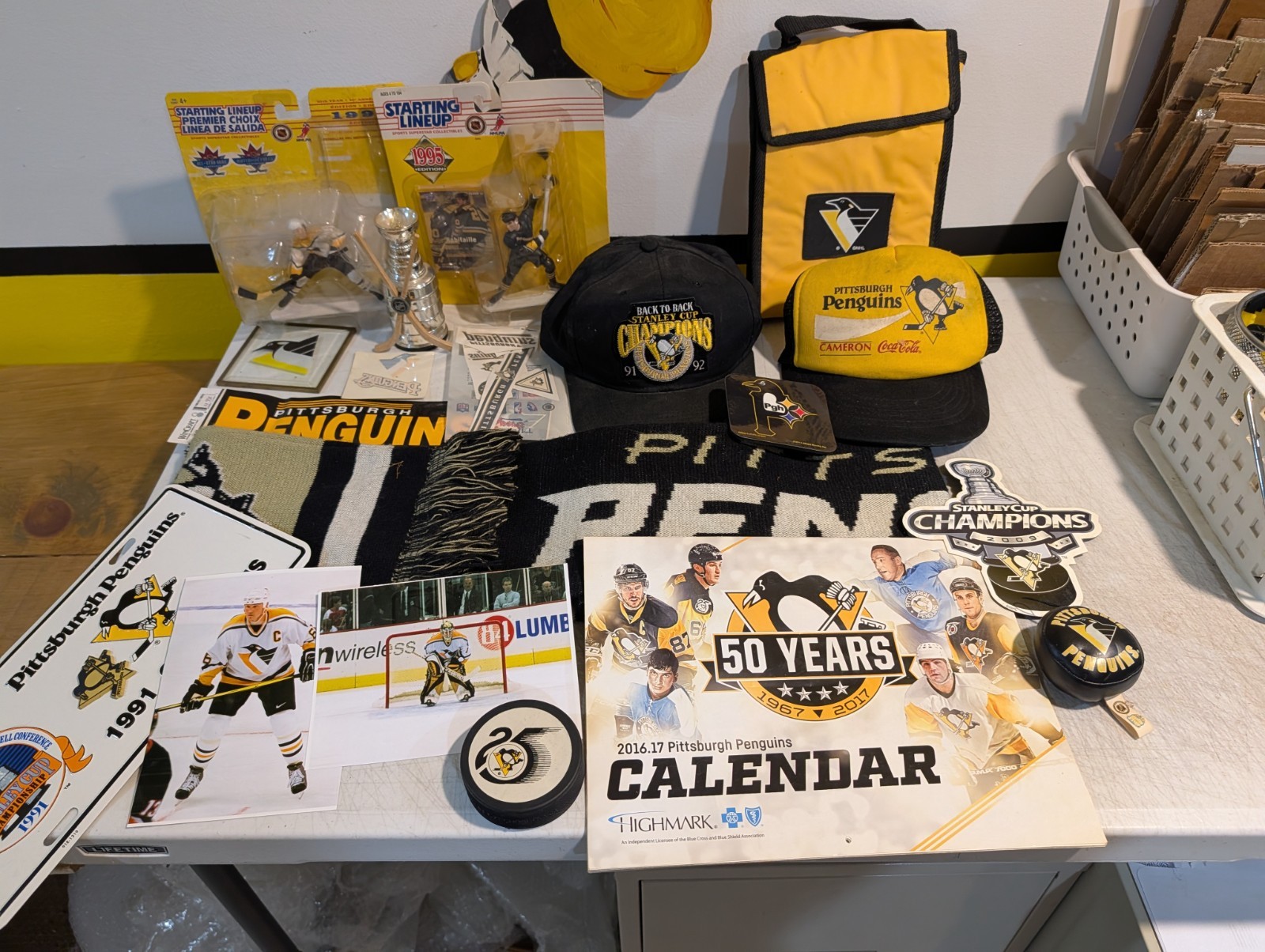 Pittsburgh Penguins 19pc lot fuzzy SLU,hats,ornament,scarf,bag,puck,more Pittsburgh Penguins 19pc lot fuzzy SLU,hats,ornament,scarf,bag,puck,more