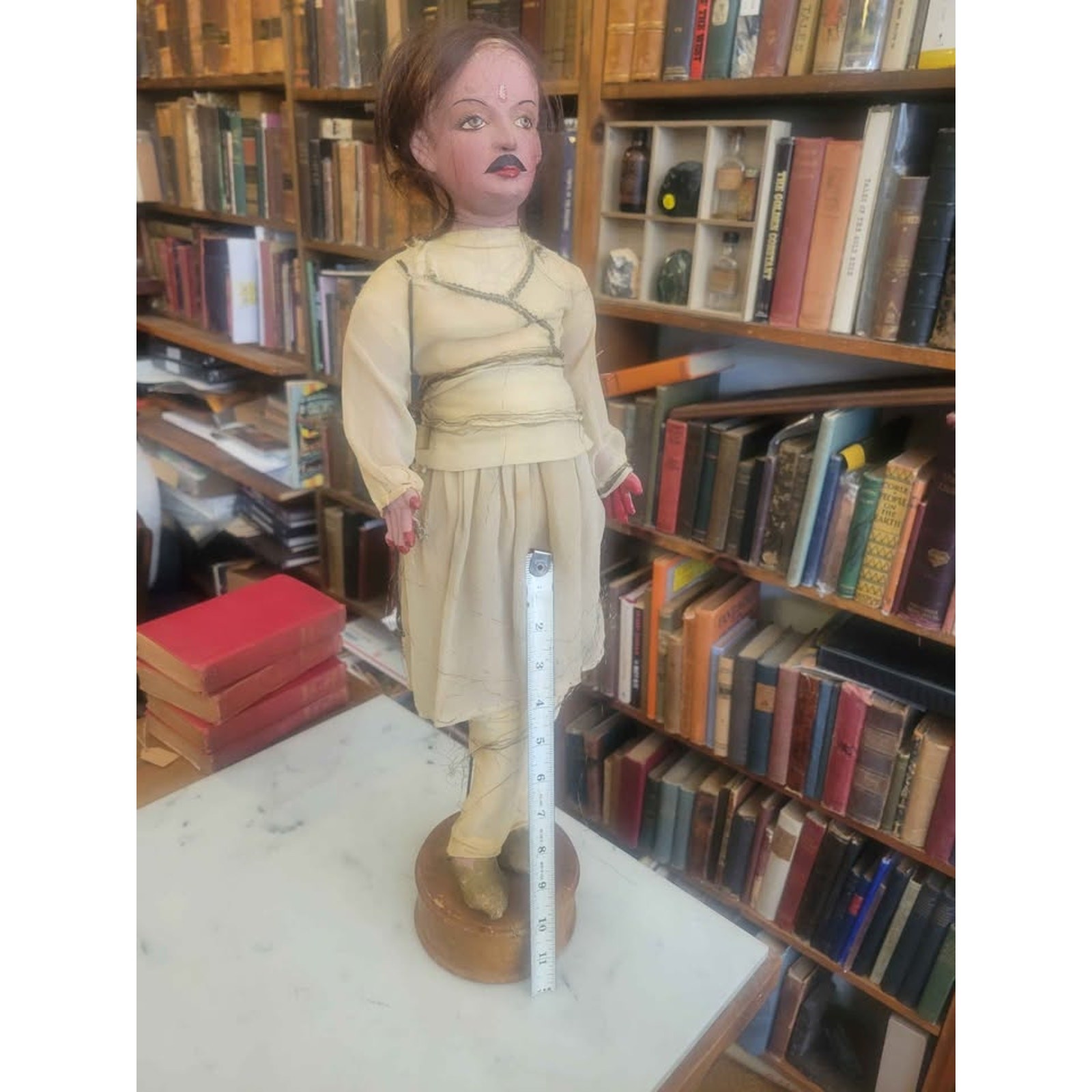 Vintage Indian Doll in Traditional Attire circa 1920s, real hair, 2 feet tall
