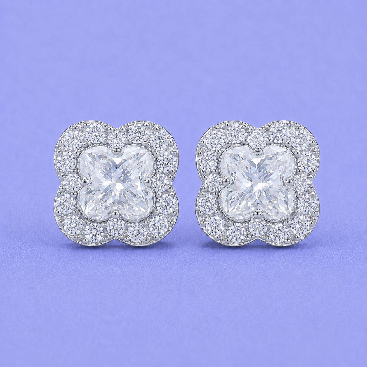 Moissanite Clover Earrings 6mm 1 CTW 925 Sterling Silver 14K Gold Finish