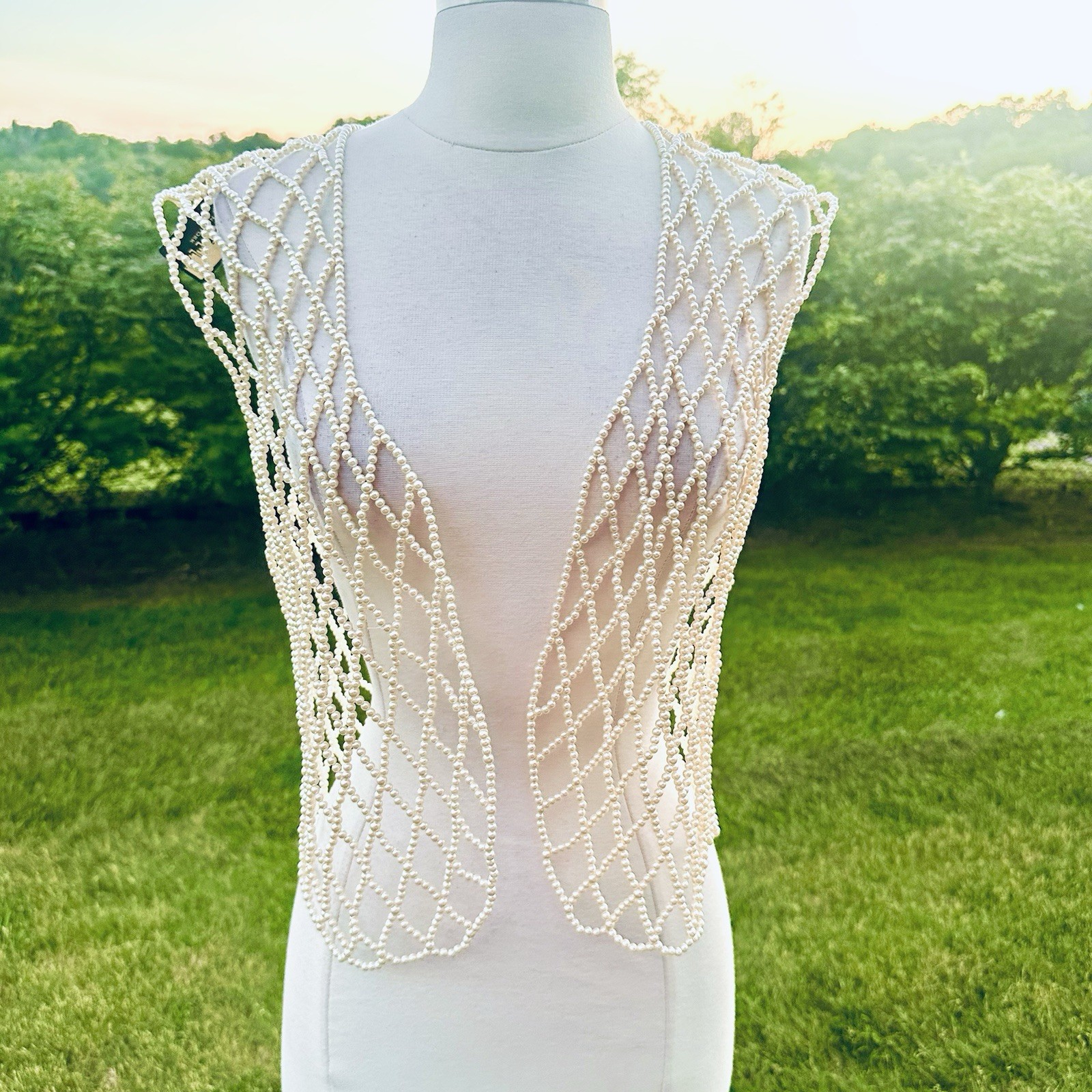 Vintage Capelli New York Beaded Faux Pearl Netting Vest Top / Body Jewelry (NWT)