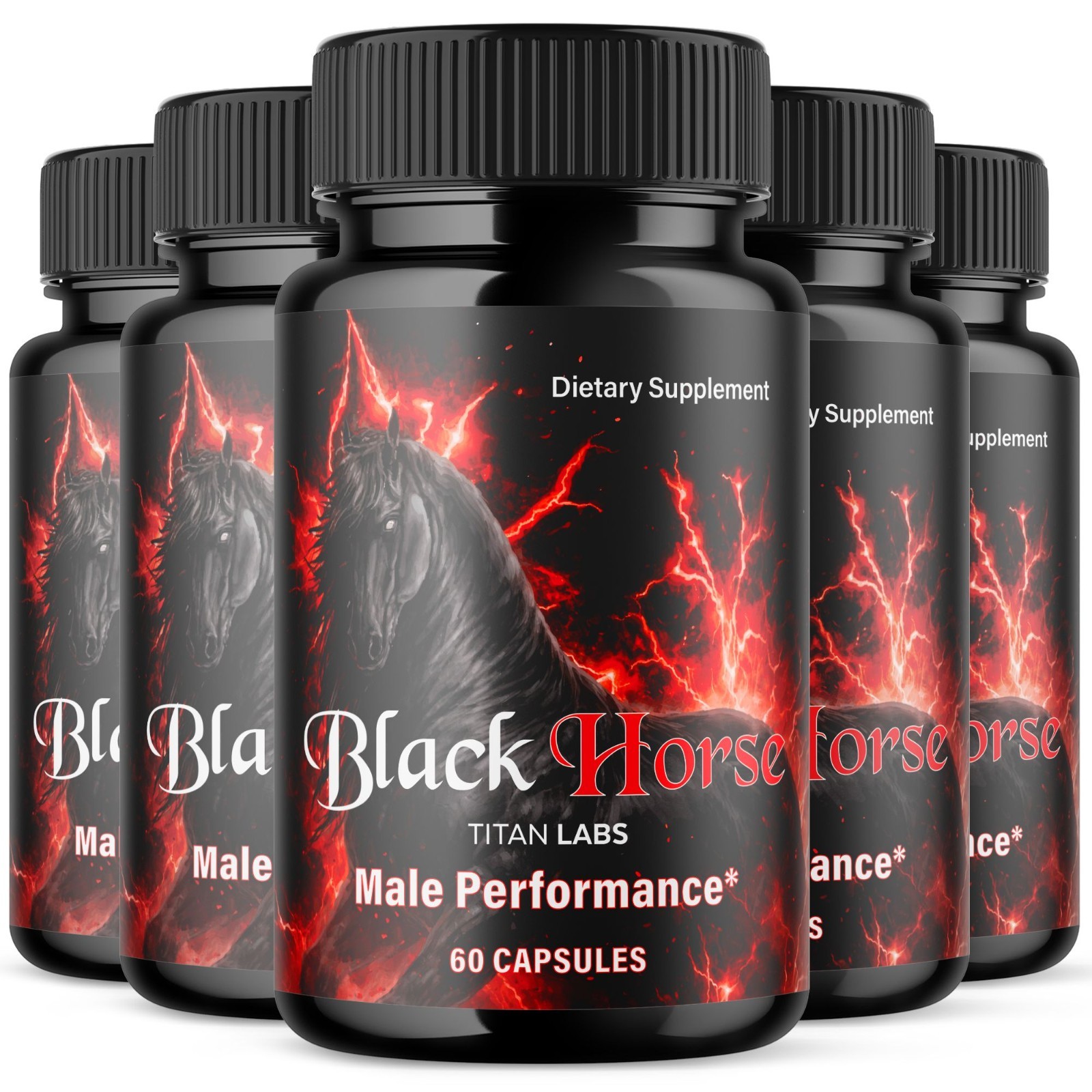 (5 Pack) Black Horse Advanced Male Health Support Supplement BlackHorse 300 Caps