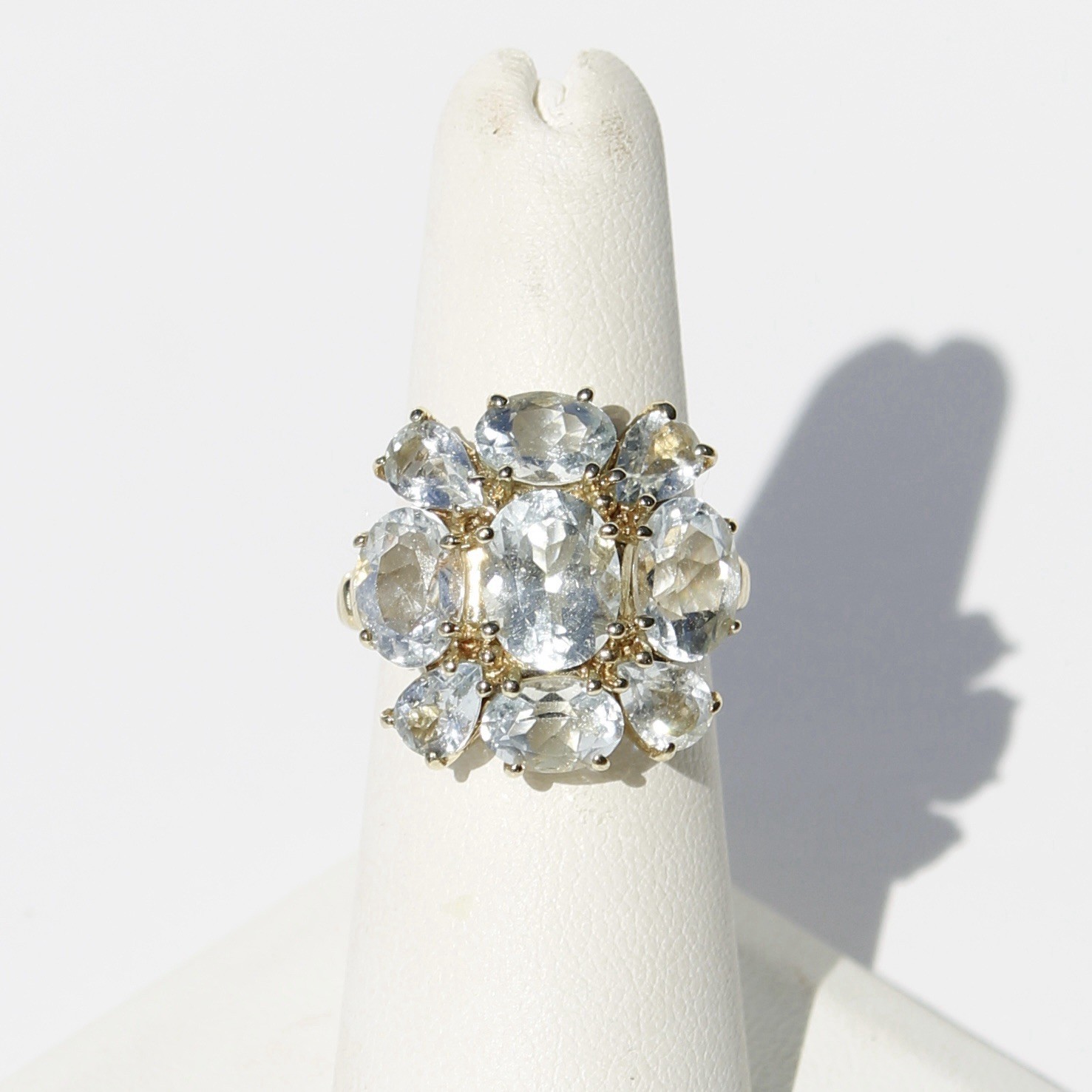 Antique Natural Aquamarine Large \'Regency\' Cluster Ring, 6.5 Carats 10K Gold