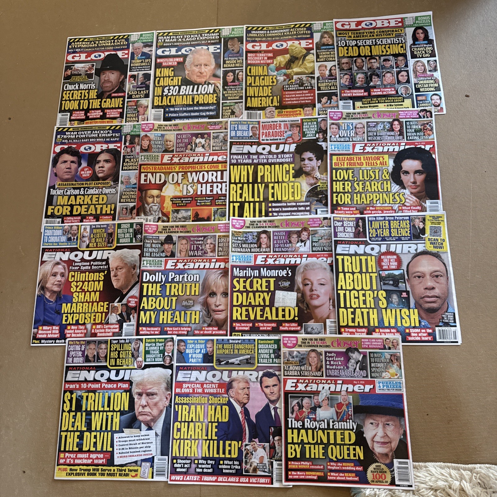 Lot Of 15 NATIONAL EXAMINER Magazines, Globe And Enquirer Mixed Magazine Lot Lot Of 15 NATIONAL EXAMINER Magazines, Globe And Enquirer Mixed Magazine Lot