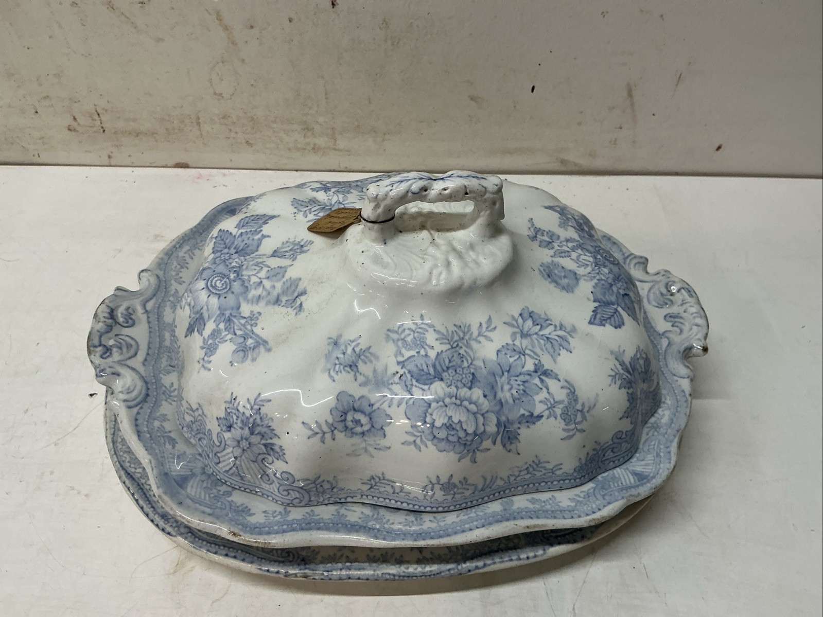 1880 Wedgwood Co Asiatic Pheasants Blue Transferware Covered Tureen Platter Set