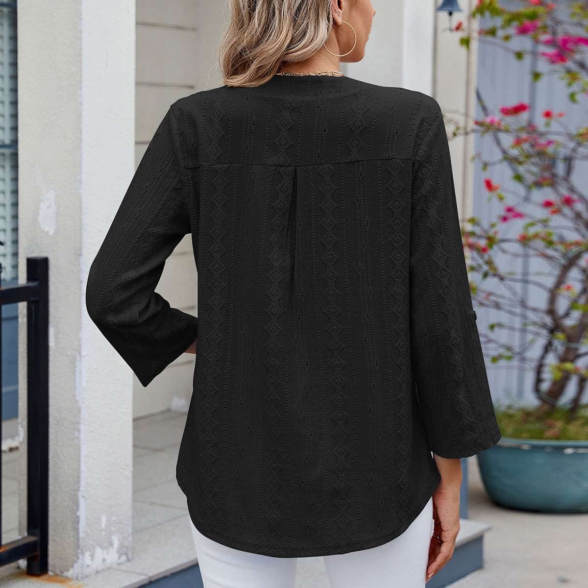 Summer Womens V-Neck Baggy Tops Ladies 3/4 Sleeve T-Shirts Blouse Plus Size US