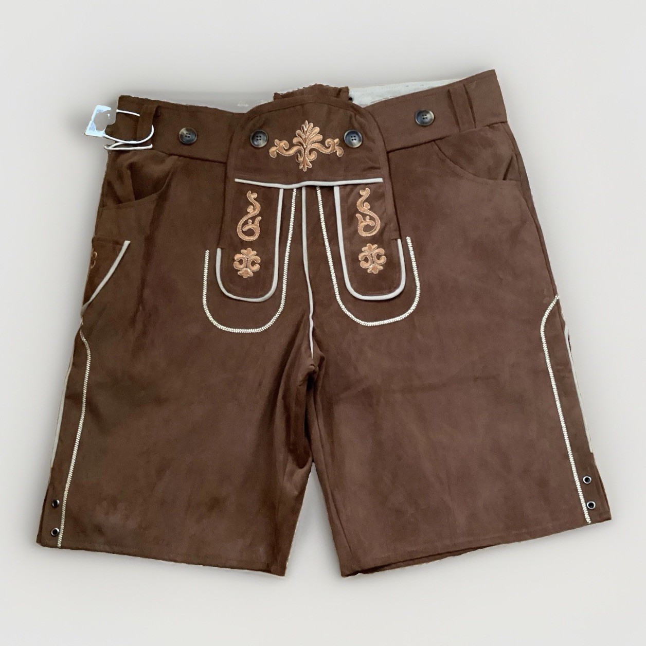 Adisno Men\'s Lederhosen Shorts Oktoberfest German Embroidered Brown Size 38 NWT