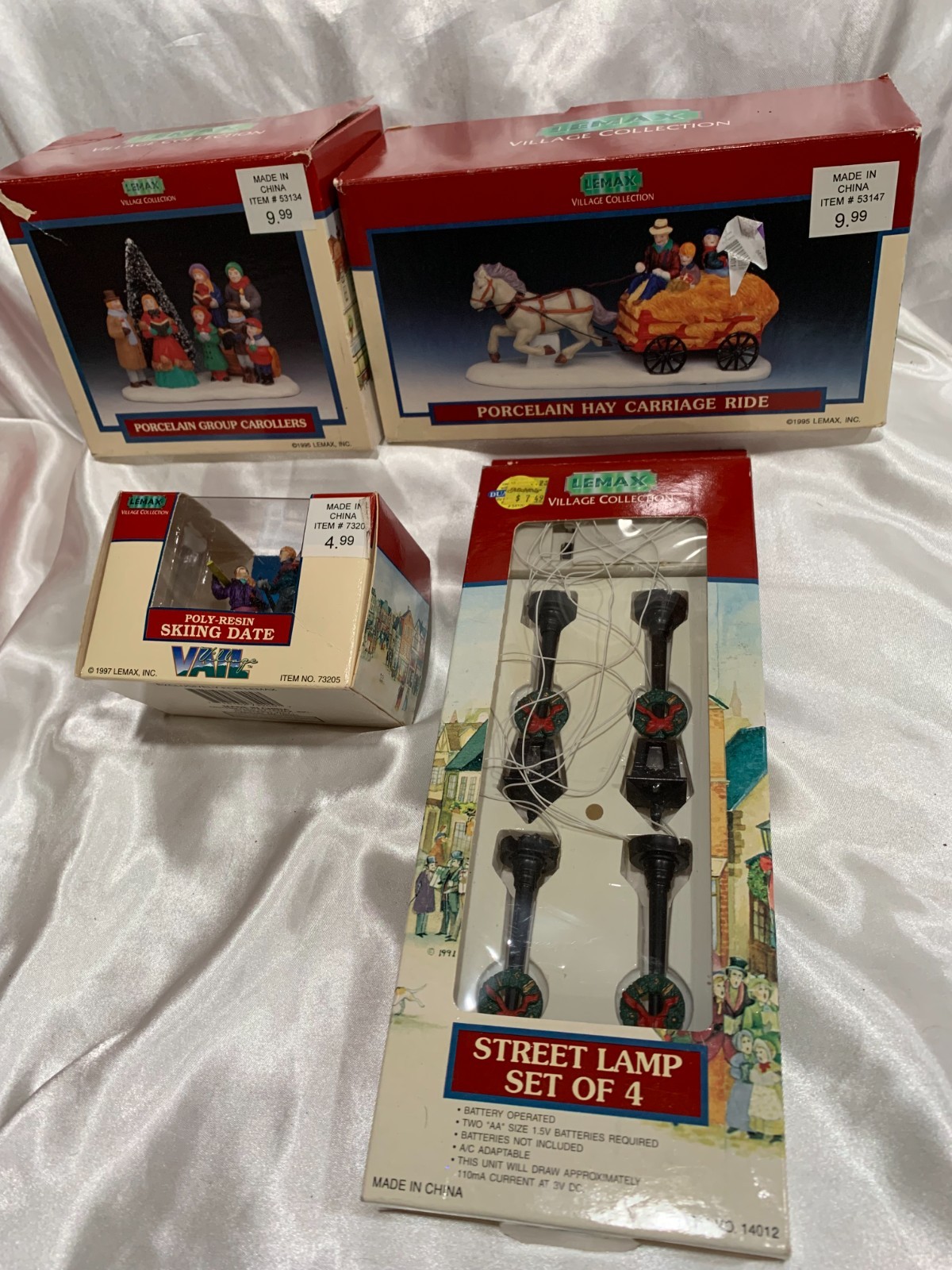Lemax Village Figurines Christmas Lot  Carolers- Hay Carriage Ride-Street Lamp