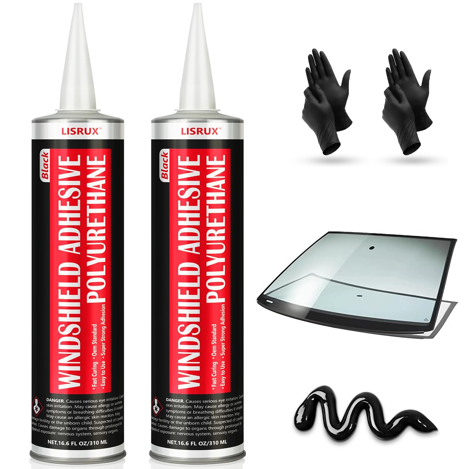 [2 Pack] Polyurethane Windshield Adhesive, Sealant 2P, transparent 