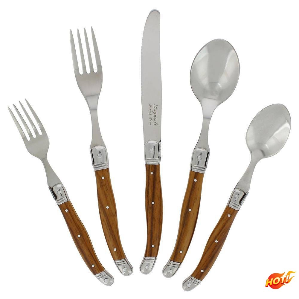 20 Piece Laguiole Wood Grain Stainless Steel Flatware Set Brown, Service for 4
