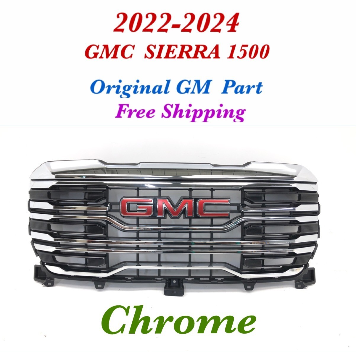 OEM 2022 2023 2024 GMC Sierra 1500 upper Bumper Grille 84878063 (Chrome) #24