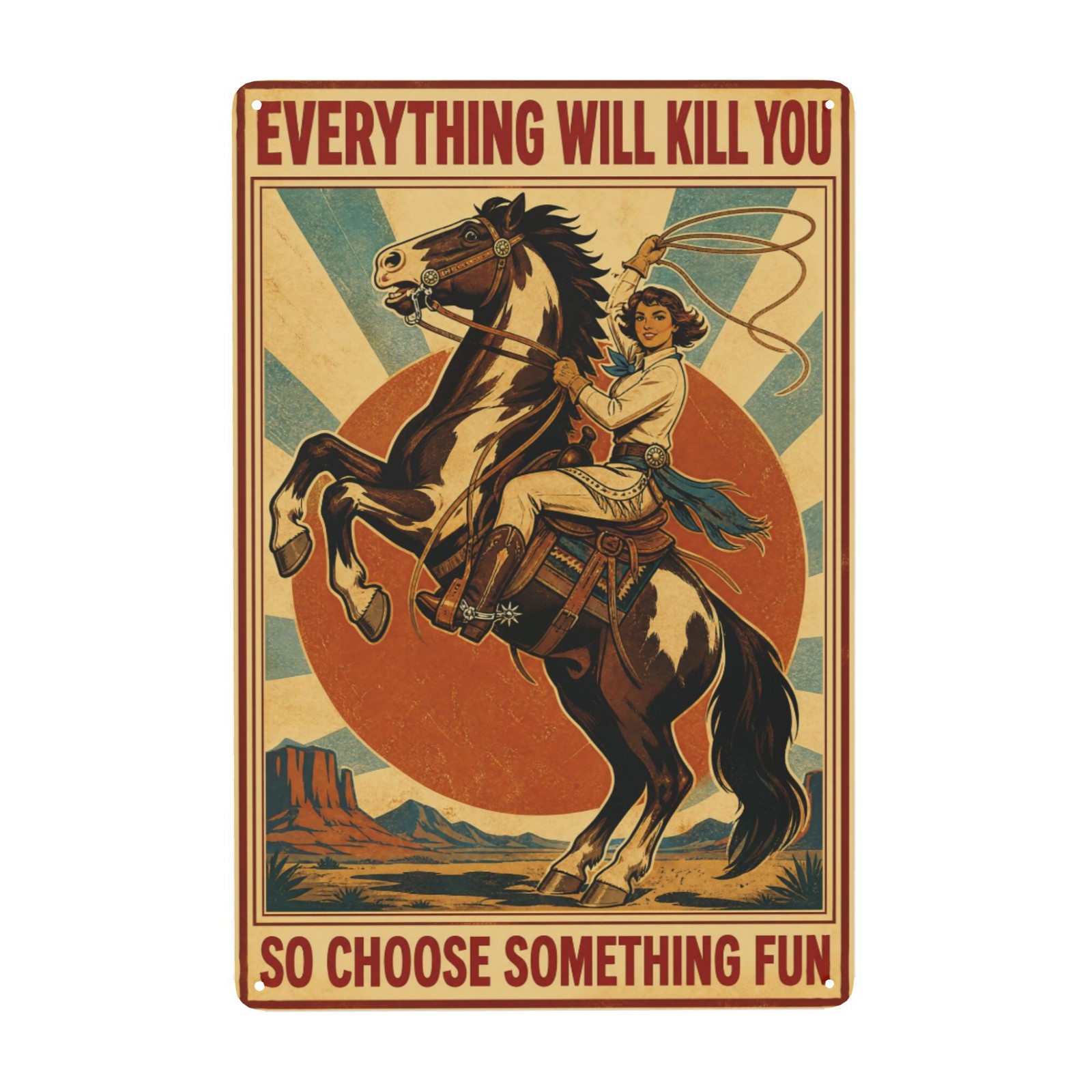 Vintage Western Rustic Cowgirl Riding Horse with Lasso Metal Sign 8x12 Inch Vintage Western Rustic Cowgirl Riding Horse with Lasso Metal Sign 8x12 Inch