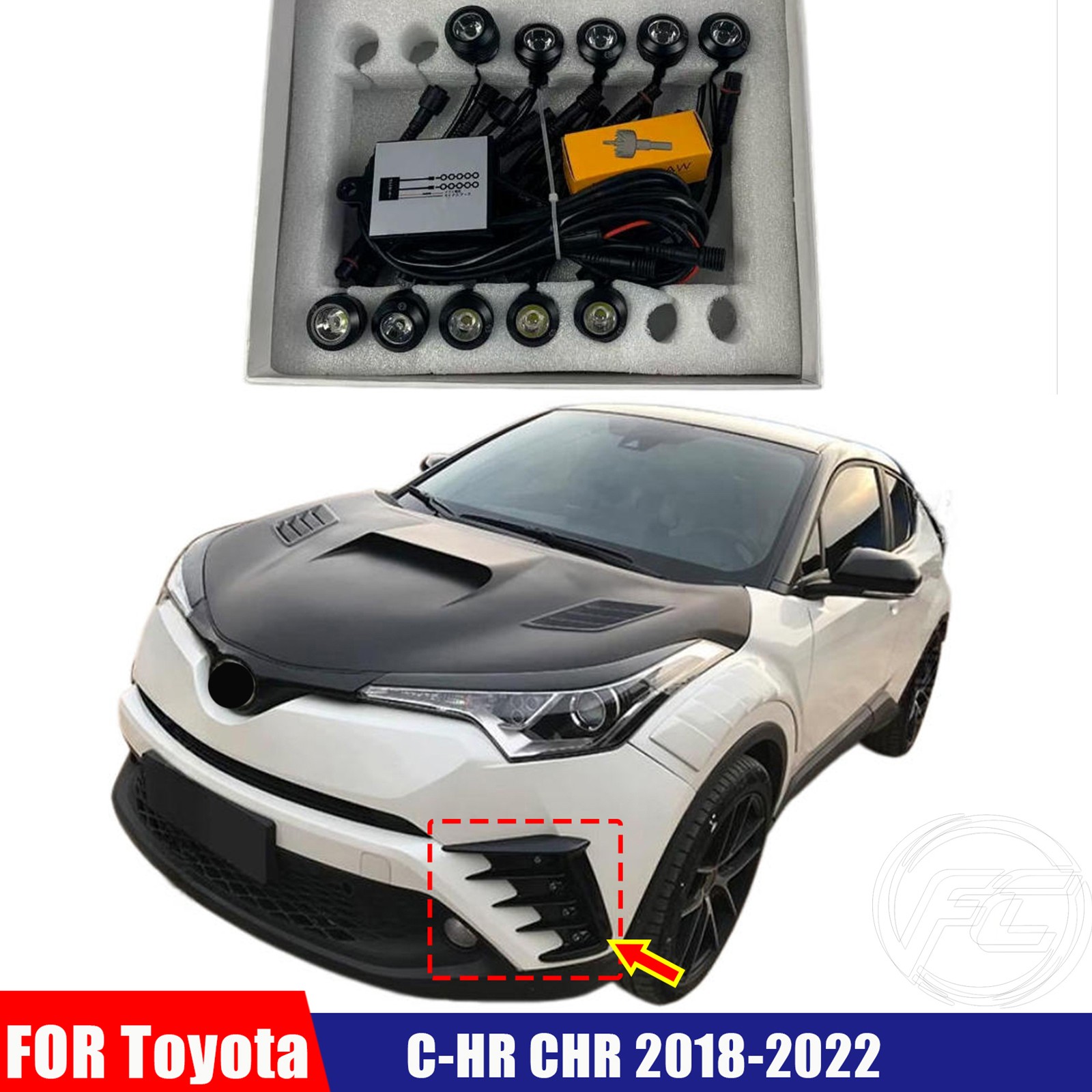 Front Fog Light White LED Lamp For Toyota C-HR CHR 2018-2022