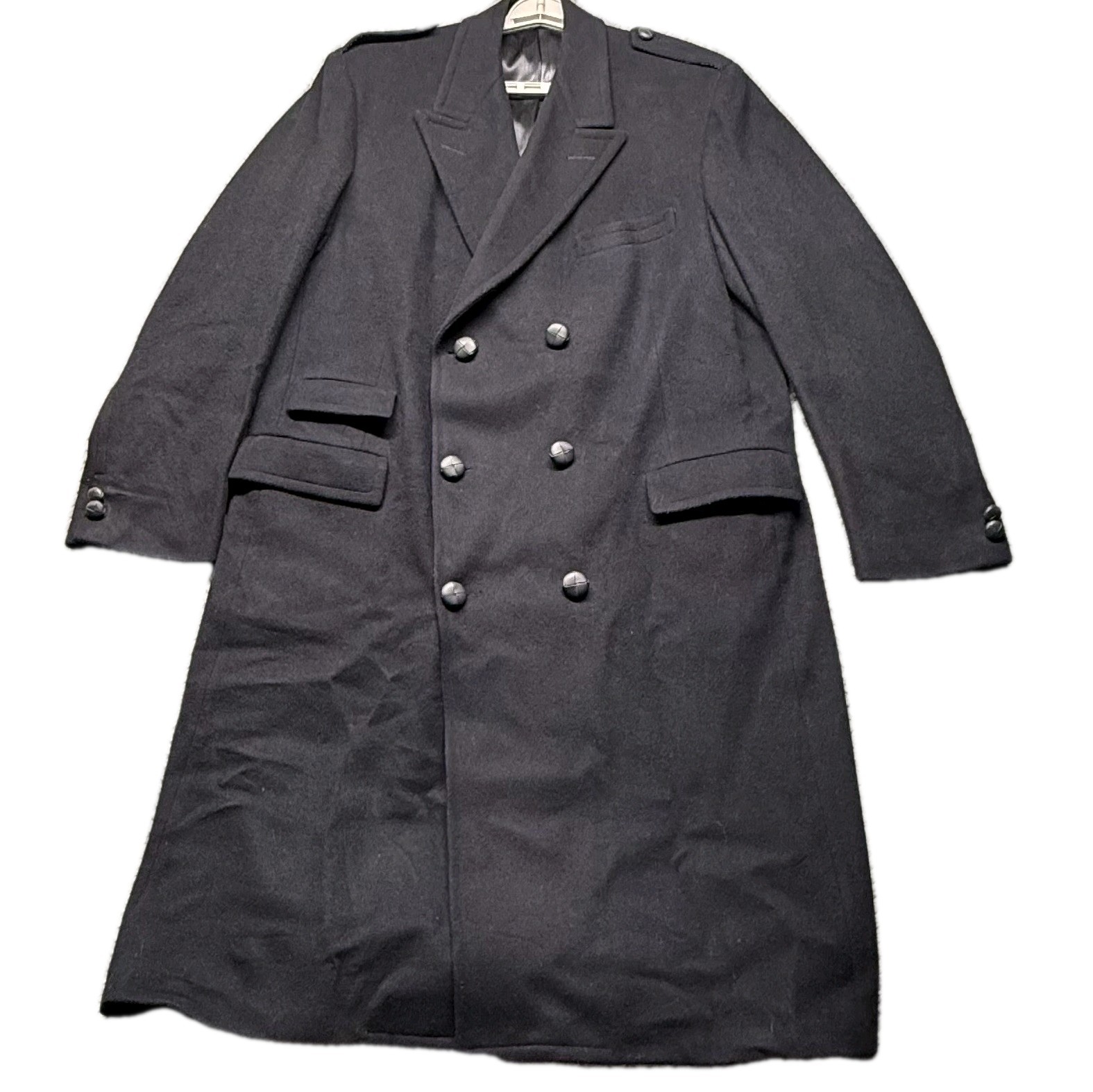 Vintage Austin Reed Wool Overcoat Men\'s 46L Navy Blue Double Breasted Coat USA