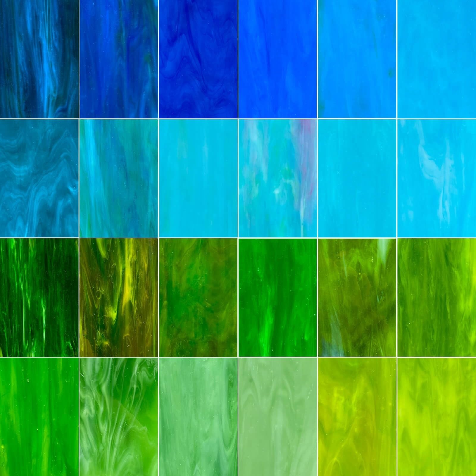 Blue Green Stained Glass Sheets 4x6 Inch Mosaic Craft Variety Pack