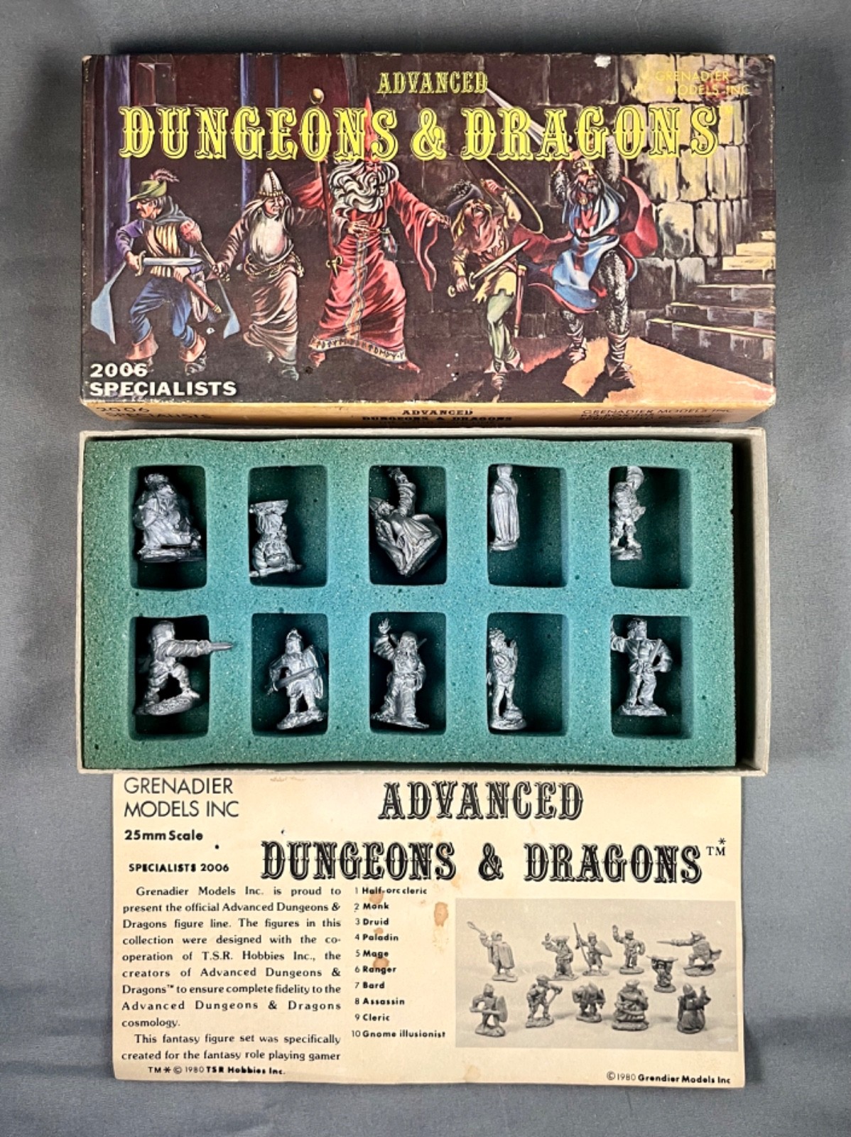Vintage 1980 Grenadier AD&D #2006 Specialists Complete 10 Miniatures Box Set
