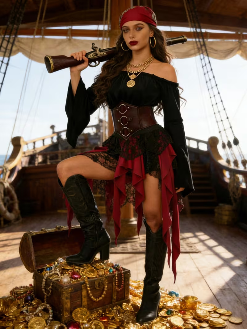 7-piece Women's Halloween Pirate Captain Dress Costume