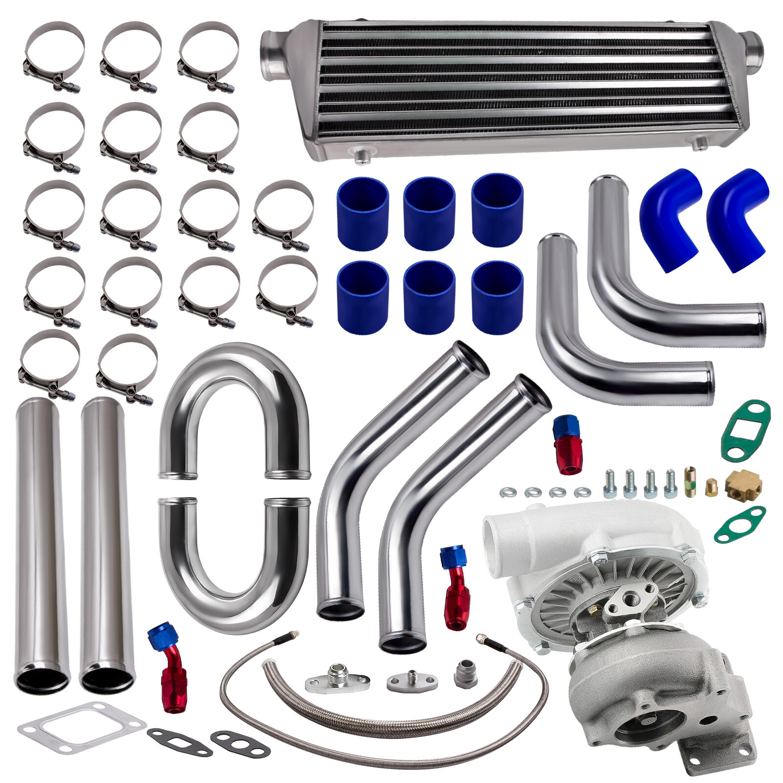 T04E T3 A/R 0.63 400HP UNIVERSAL TURBO W/ Oil Line+Intercooler +Piping Pipe Kits