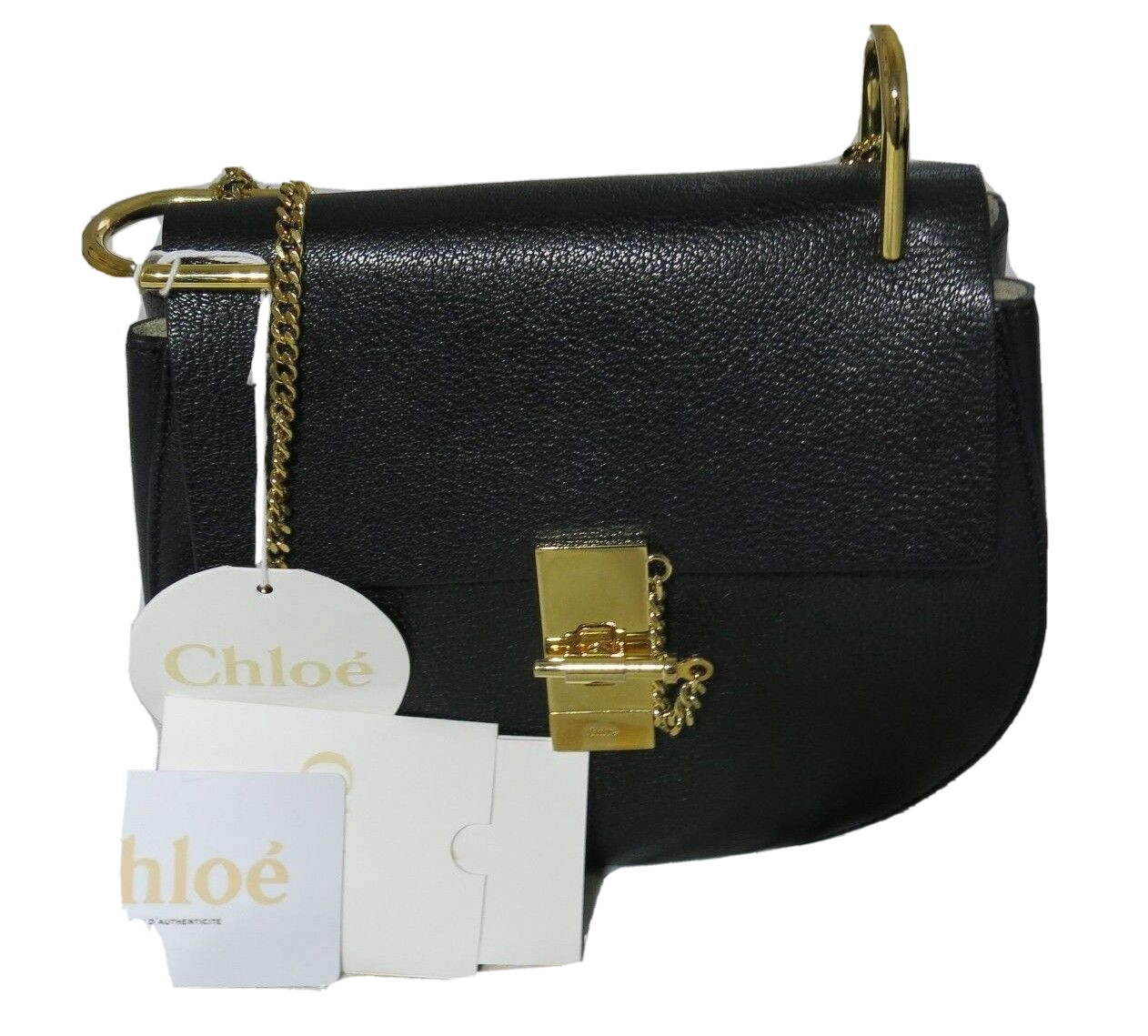 CHLOE DREW BLACK LEATHER MEDIUM SHOULDER BAG RETAIL1850$  100% AUTH GUARANTEED 