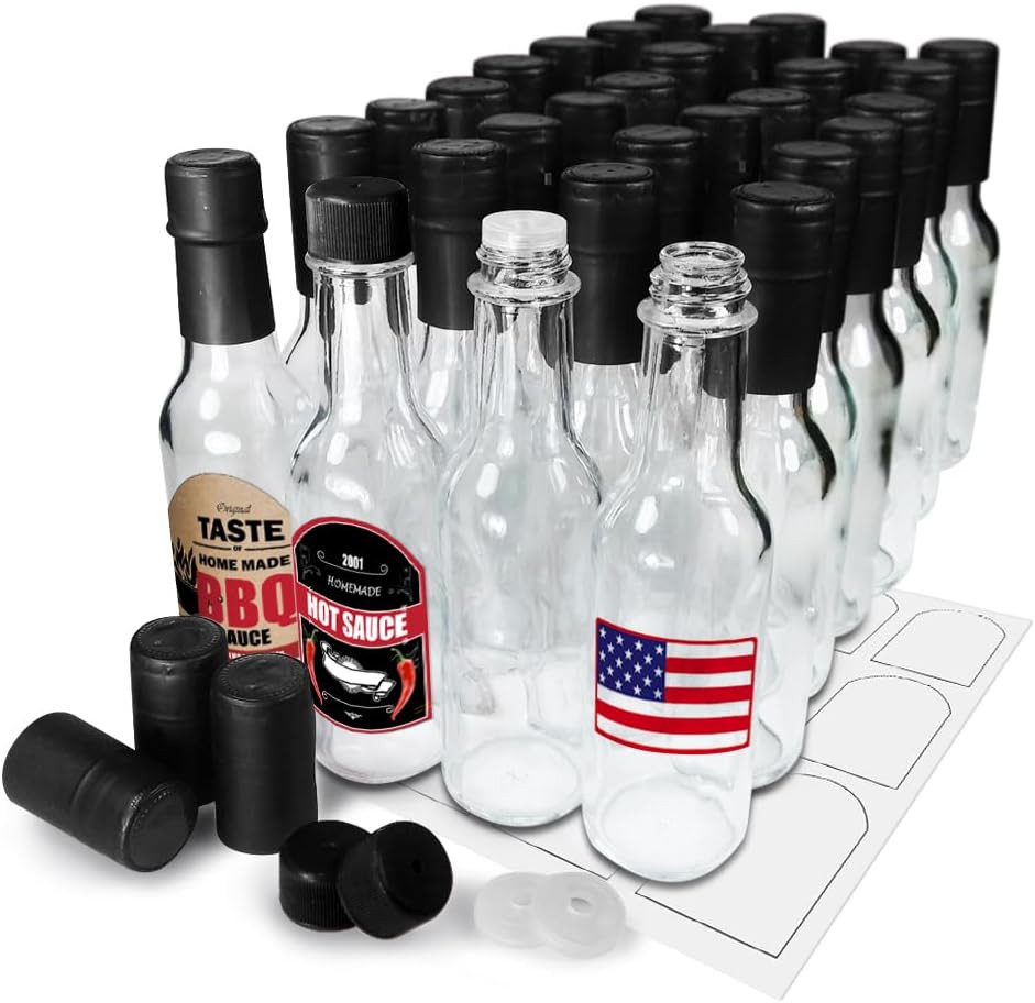 Commercial Grade 30 Pack 5Oz Woozy Glass Hot Sauce Bottles With Labels