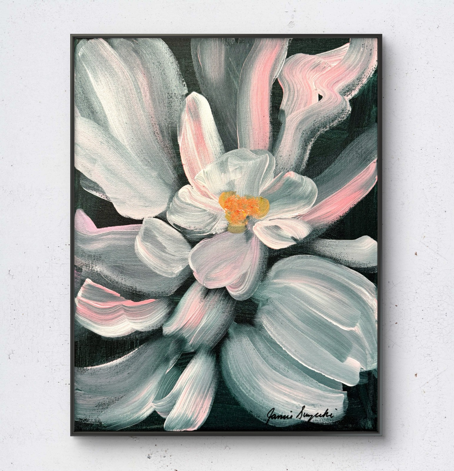 JANICEART Original Pastel Flower 11x14 Abstract Expressionist Acrylic Canvas