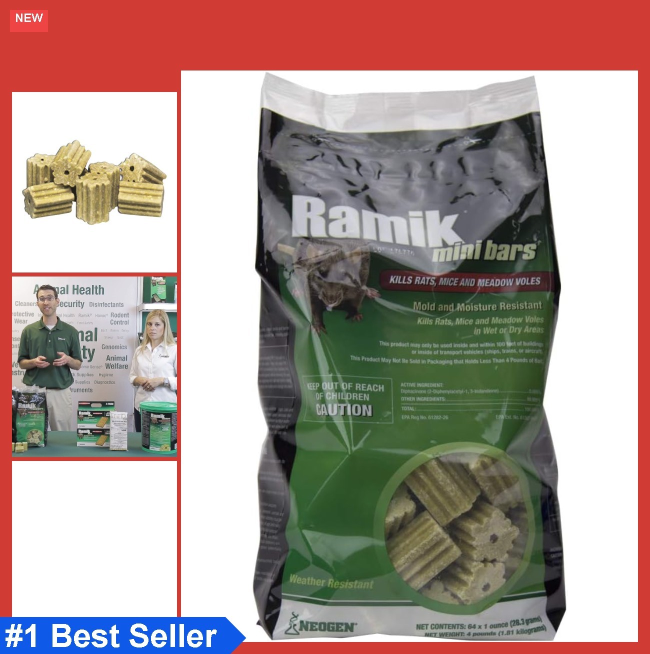 Rodenticide Bait Bars Fish Flavored Weather Resistant 4 Pound Pouch Kills Rats