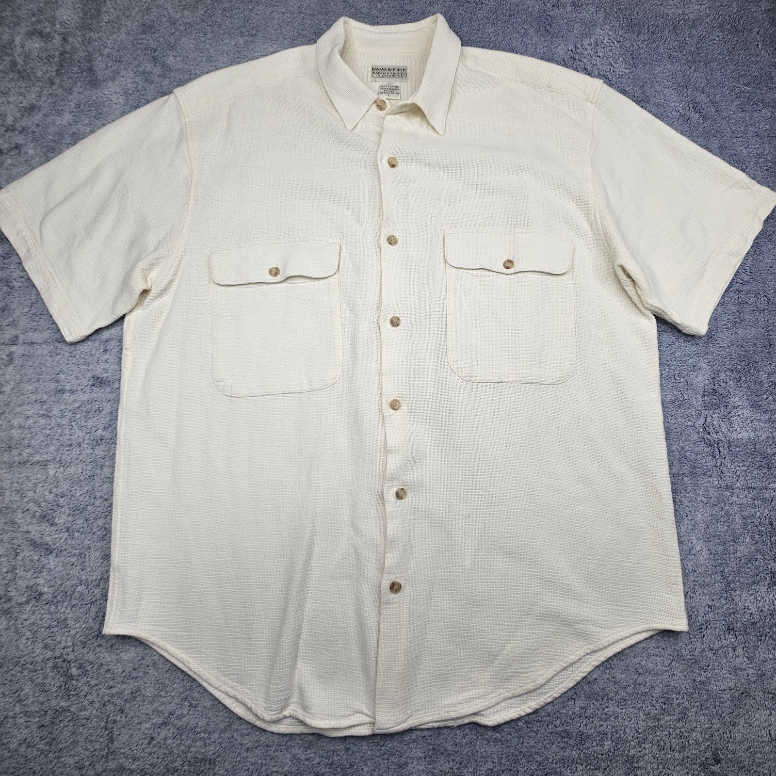 Vintage Banana Republic Safari Travel Shirt Mens Large Cream 100% Cotton Weave