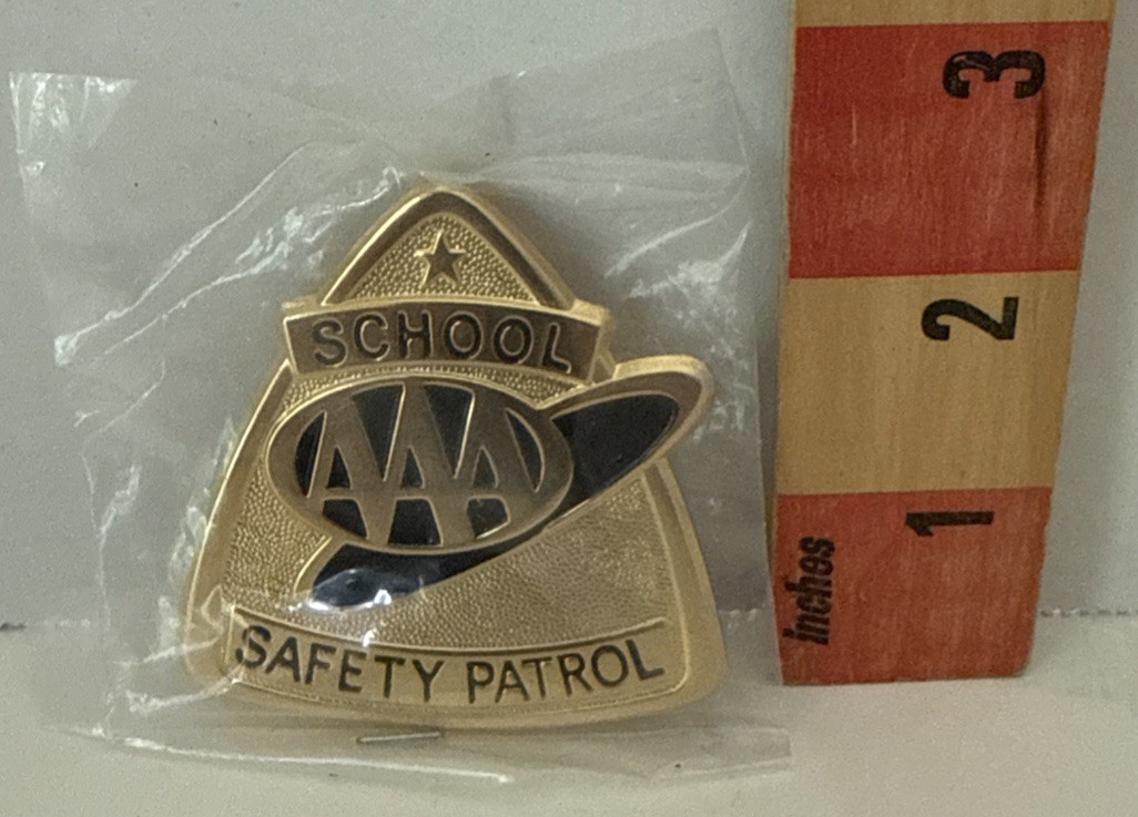 Vintage AAA School Safety Patrol Badge New Old Stock Gold Patrol Of The Month