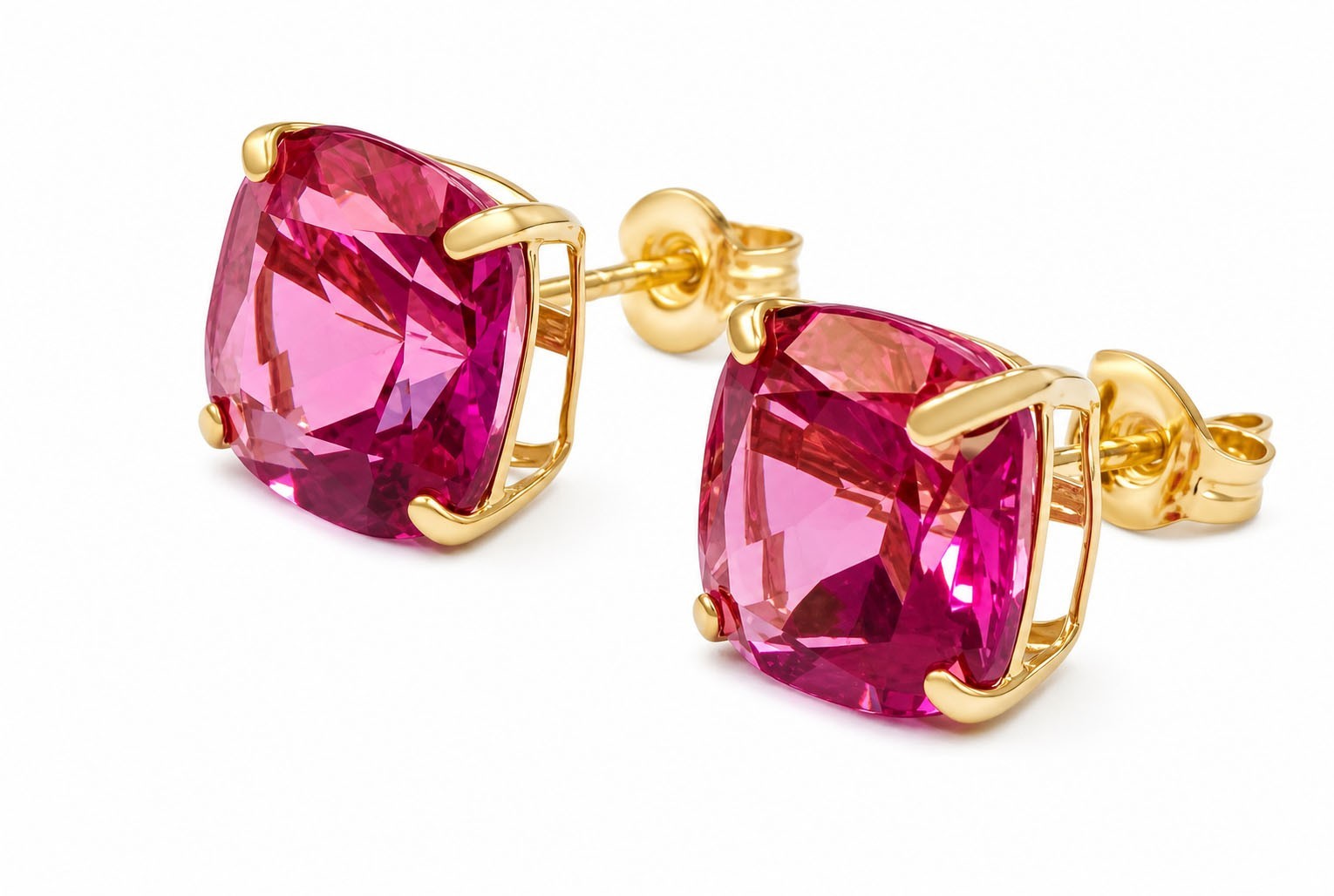 GENUINE 7.86 Cts PINK SAPPHIRE STUD EARRINGS 14K GOLD - Free Appraisal Service