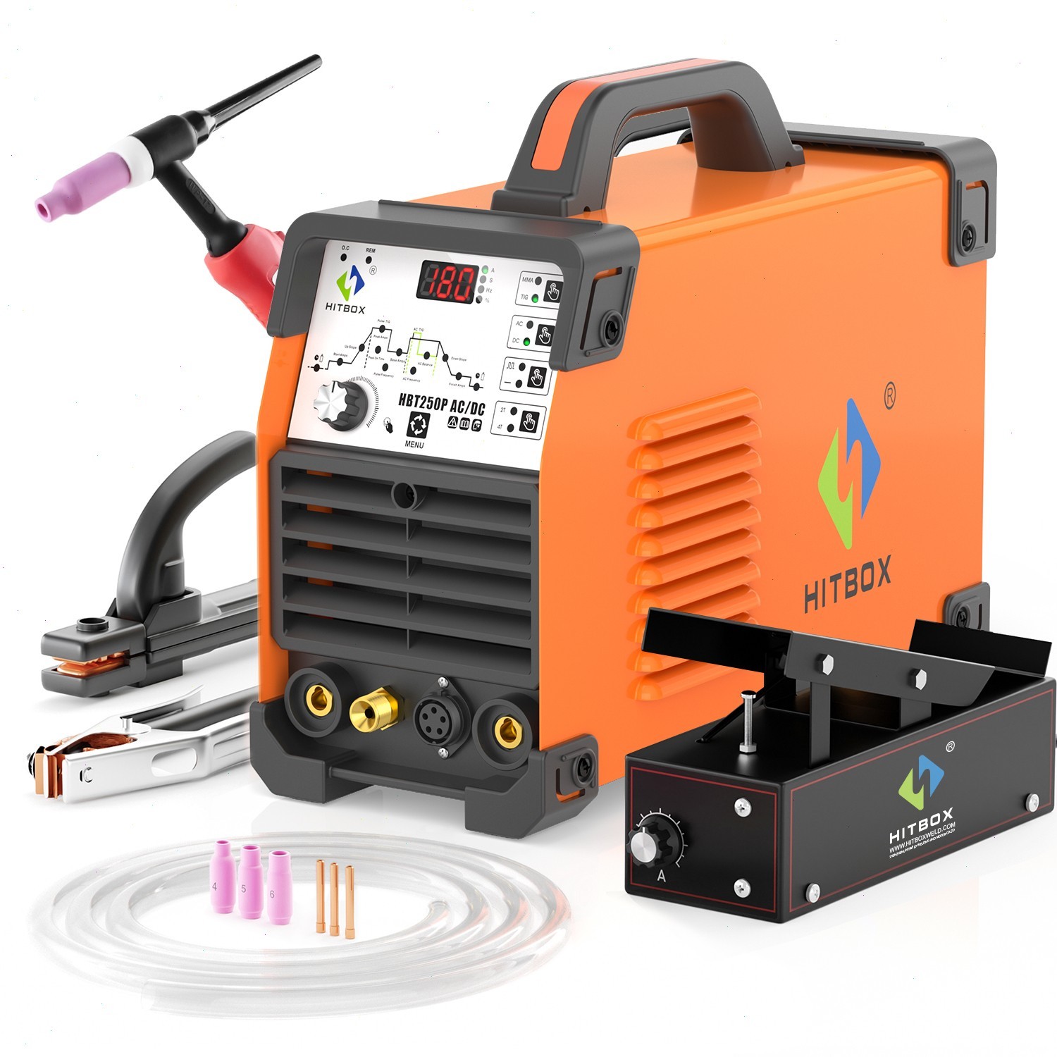 HITBOX 200A AC/DC HF TIG Welder Aluminum Pulse MMA 220V W/Foot Pedal Machine NEW