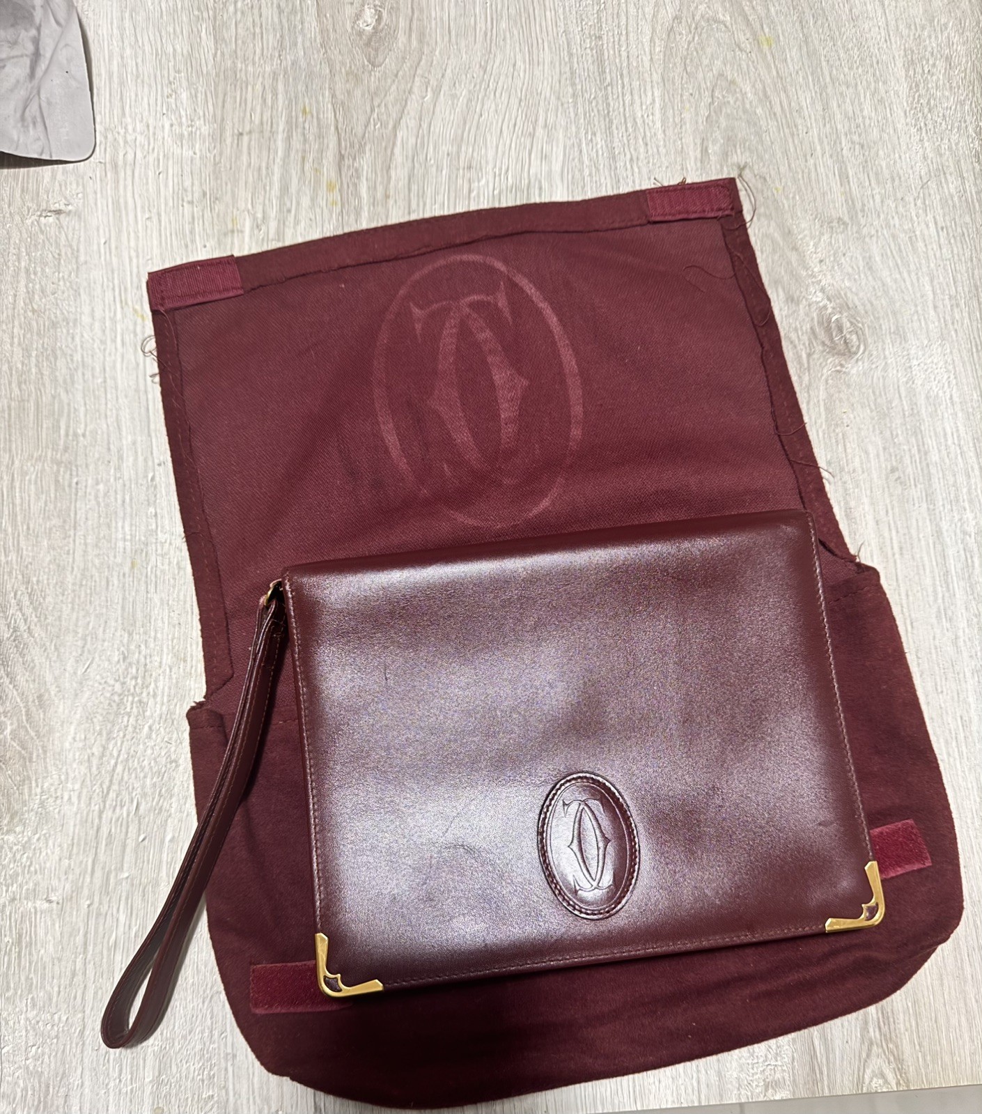 Cartier Paris Vintage Bordeaux Leather Clutch Clutch with Original Case