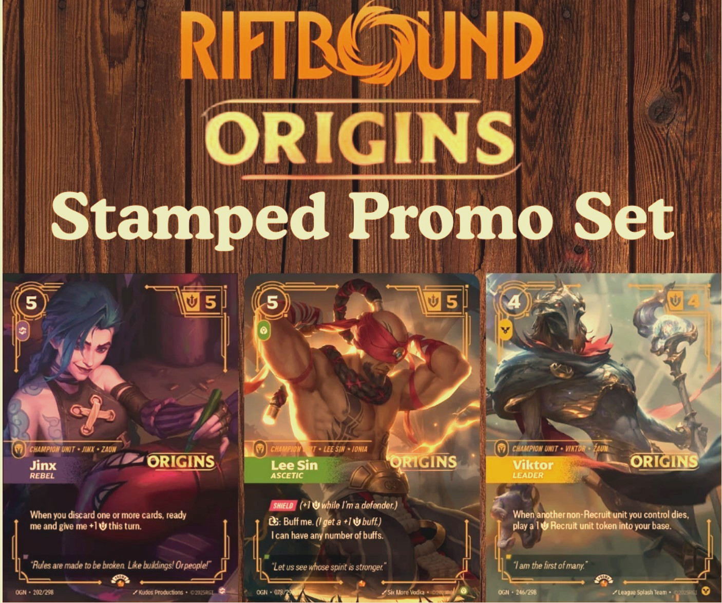 Riftbound Stamped Origins Release Promos - Set Of 3 Viktor, Lee Sin, Jinx