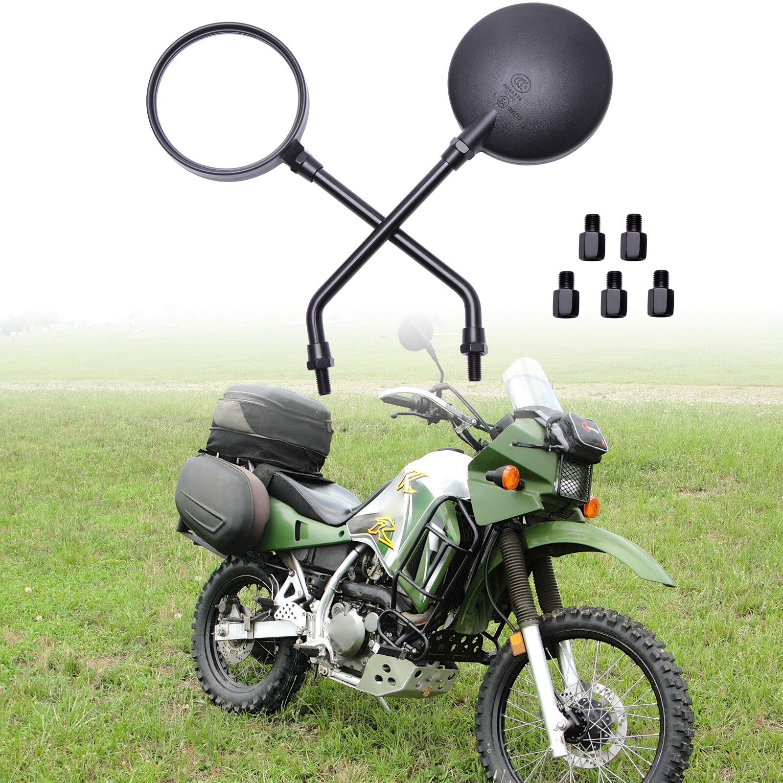 Motorcycle Rearview Side Mirrors Round For Kawasaki KLR650 KLR 250 230 300 650