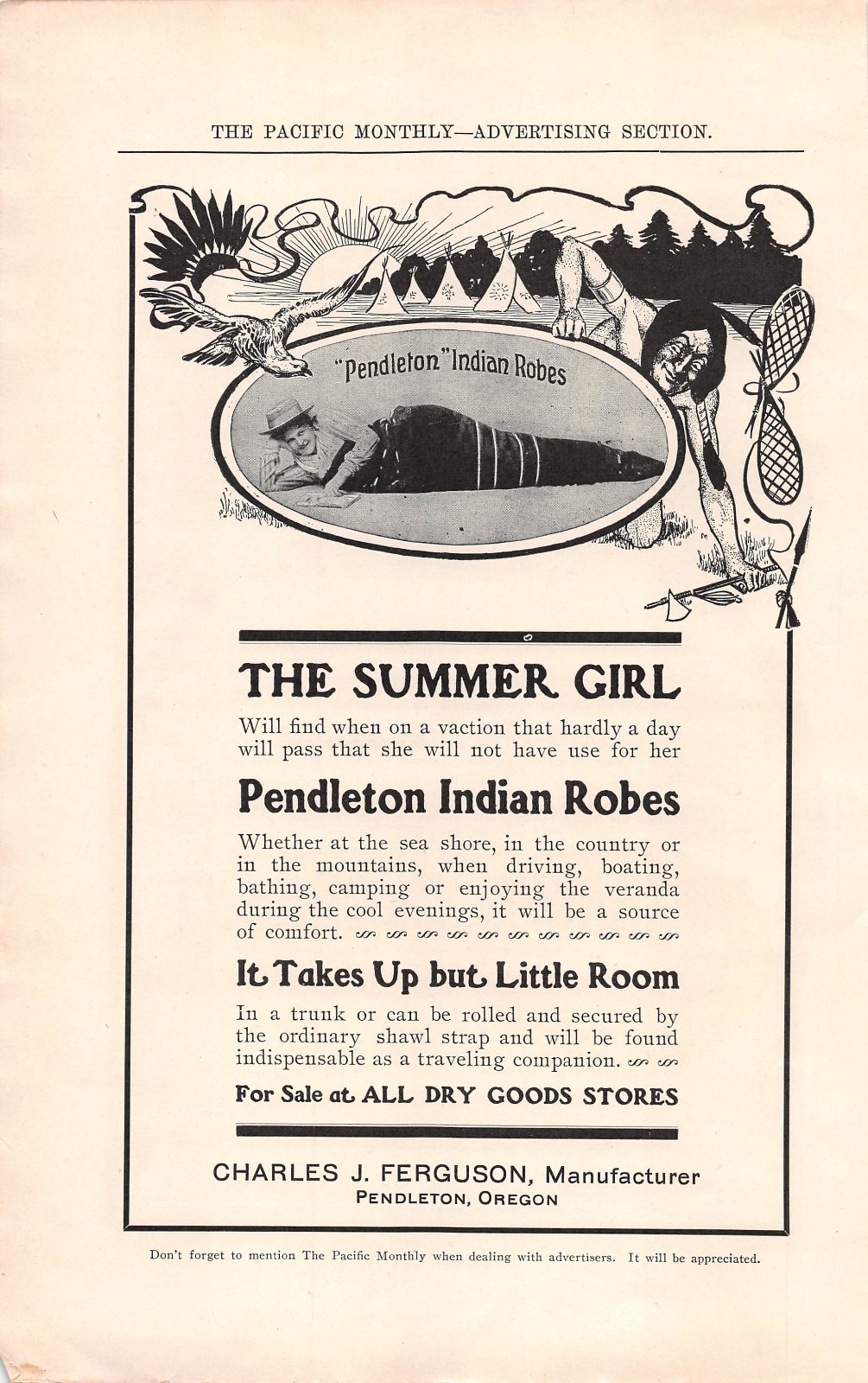 antique 1905 ad PENDLETON INDIAN ROBES The Summer Girl \