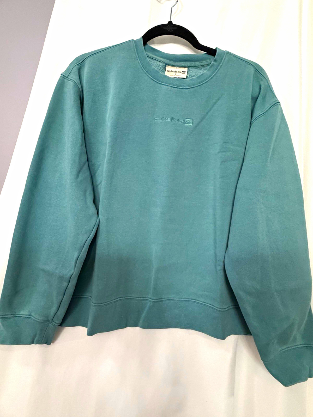 Quiksilver Women’s Fleece Crew Neck Pullover Sweatshirt Solid Blue Logo Size S