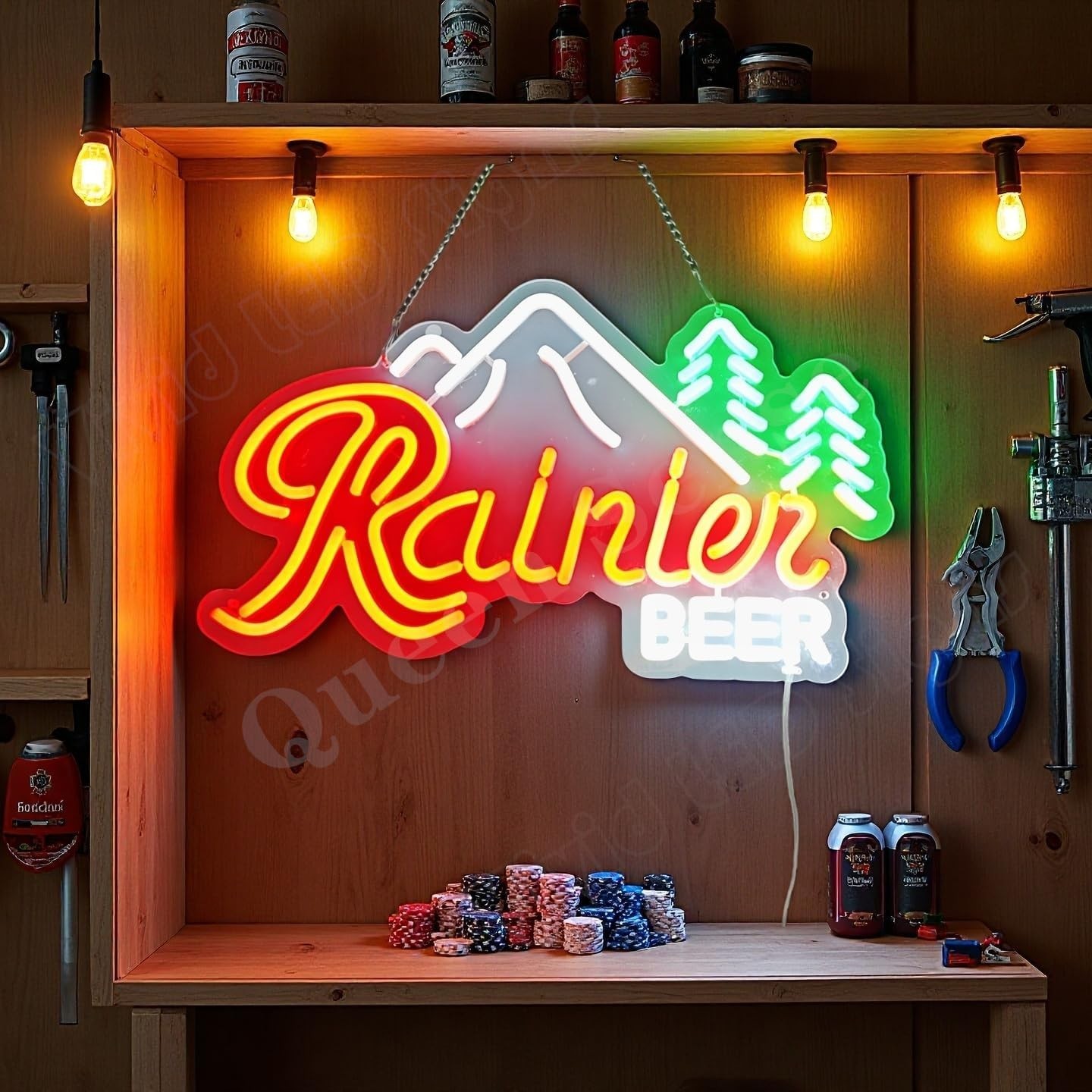 Rainier Beer Mountain LED Neon Sign With Dimmer USB Powered Adjustable Light